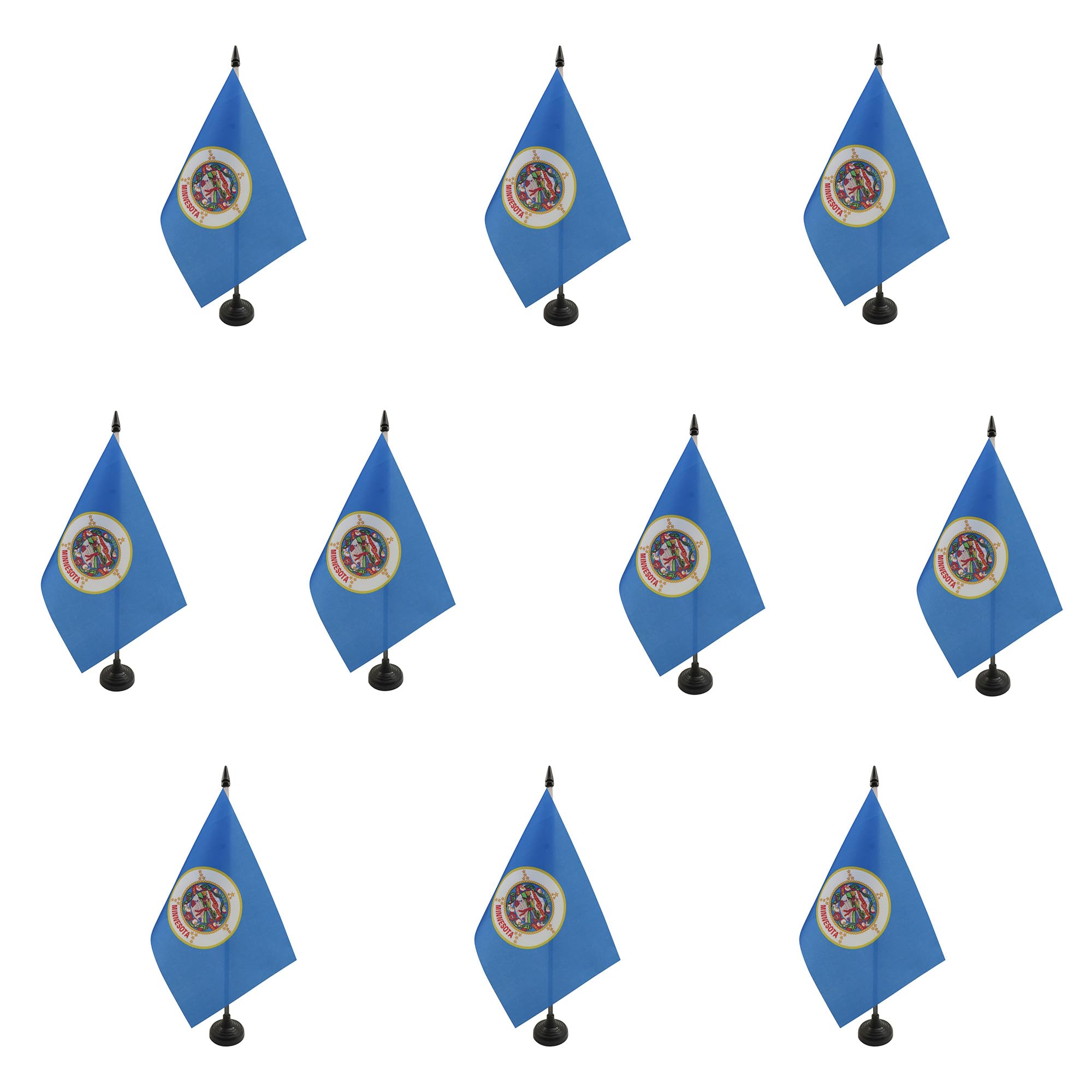 AZ FLAG - Set of 10 Minnesota Table Flag 5'' x 8'' - 10 Small US state of Minnesota Office Flags 100% Polyester 21 x 14 cm - Mini Desk Flag with 10'' Pole and Black Plastic Base