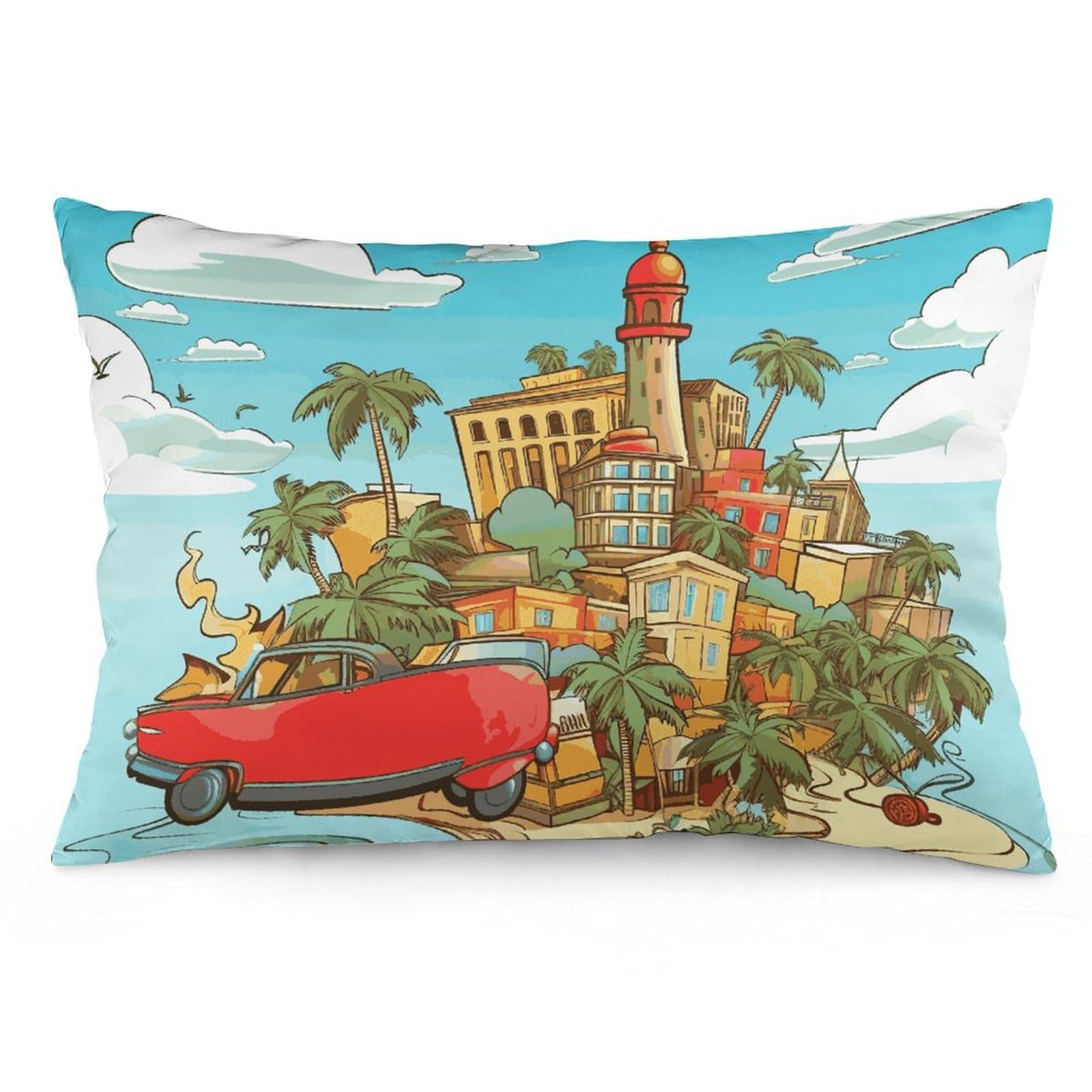 NONHAI 2 Pack Pillow Cases for Hair and Skin, Soft Breathable Pillow Case Covers with Hidden Zipper, Island of Cuba Pillowcase 16 "x24 Pillow Covers for Sleeping Gift