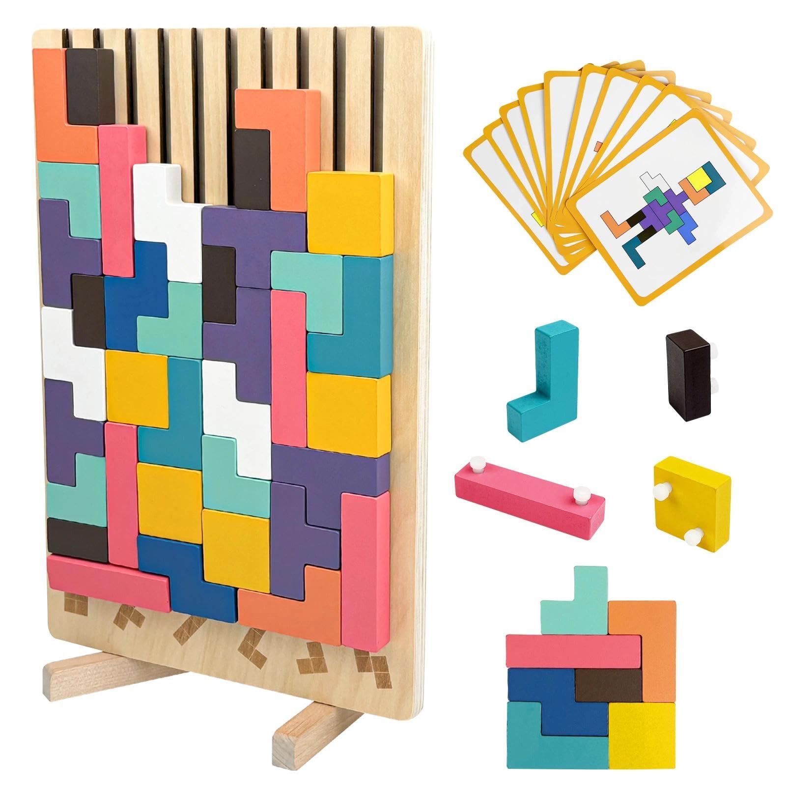 Rompecabezas Niños con 10 Tarjetas, Rompecabezas Madera, Juguete Educativo en 3D, 3D Juguete Educativo Montessori para Niños, Juegos Montessori, Tetris Juegos Montessori para Partir de 3 Años