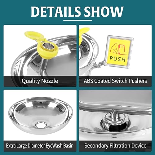 Miniatura 6 de Estación de lavado de ojos montado en la pared - Lavaojos portátil de acuerdo con OSHA, hecho de acero inoxidable, con símbolo de lavado de ojos y
