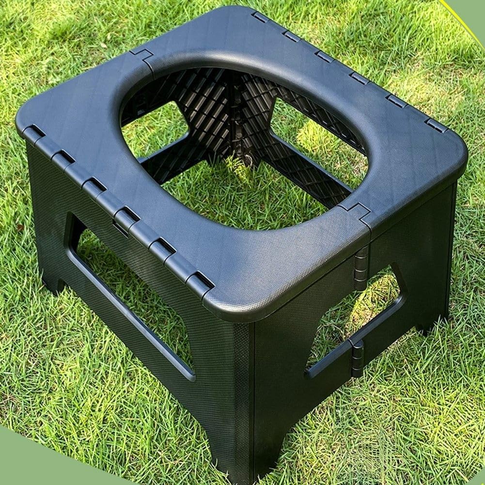 Portable Camping Toilet Chair 100kg Load Stool for RV(Large Black)
