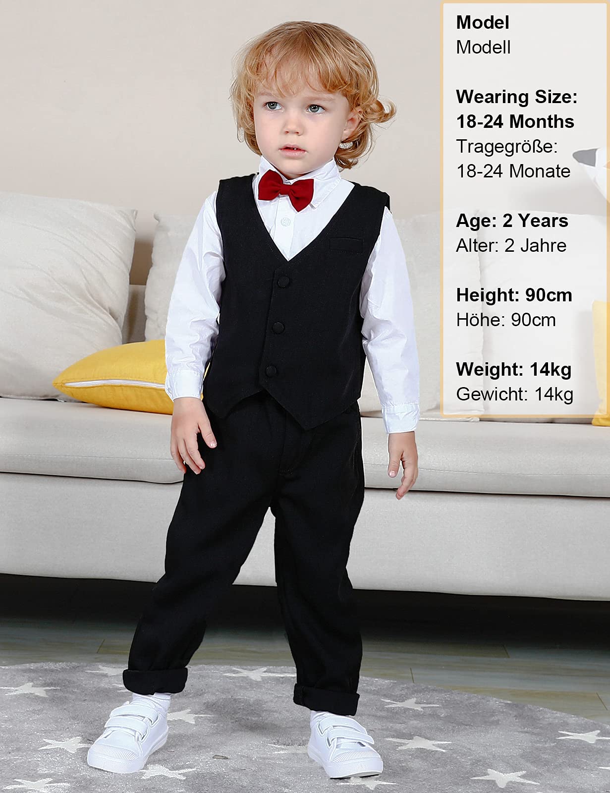 mintgreen Trajes para Niños Gentleman Conjunto de 4 Piezas Camisa de Manga Larga + Pajarita + Chaleco de Cuadros + Pantalones