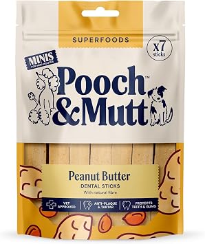 Pooch & Mutt - Peanut Butter Dog Dental Sticks, 7 sticks | Anti Plaque & Tartar, Small Sized Dental Sticks for Dogs, Teeth Cleaning, Dog Dental Care