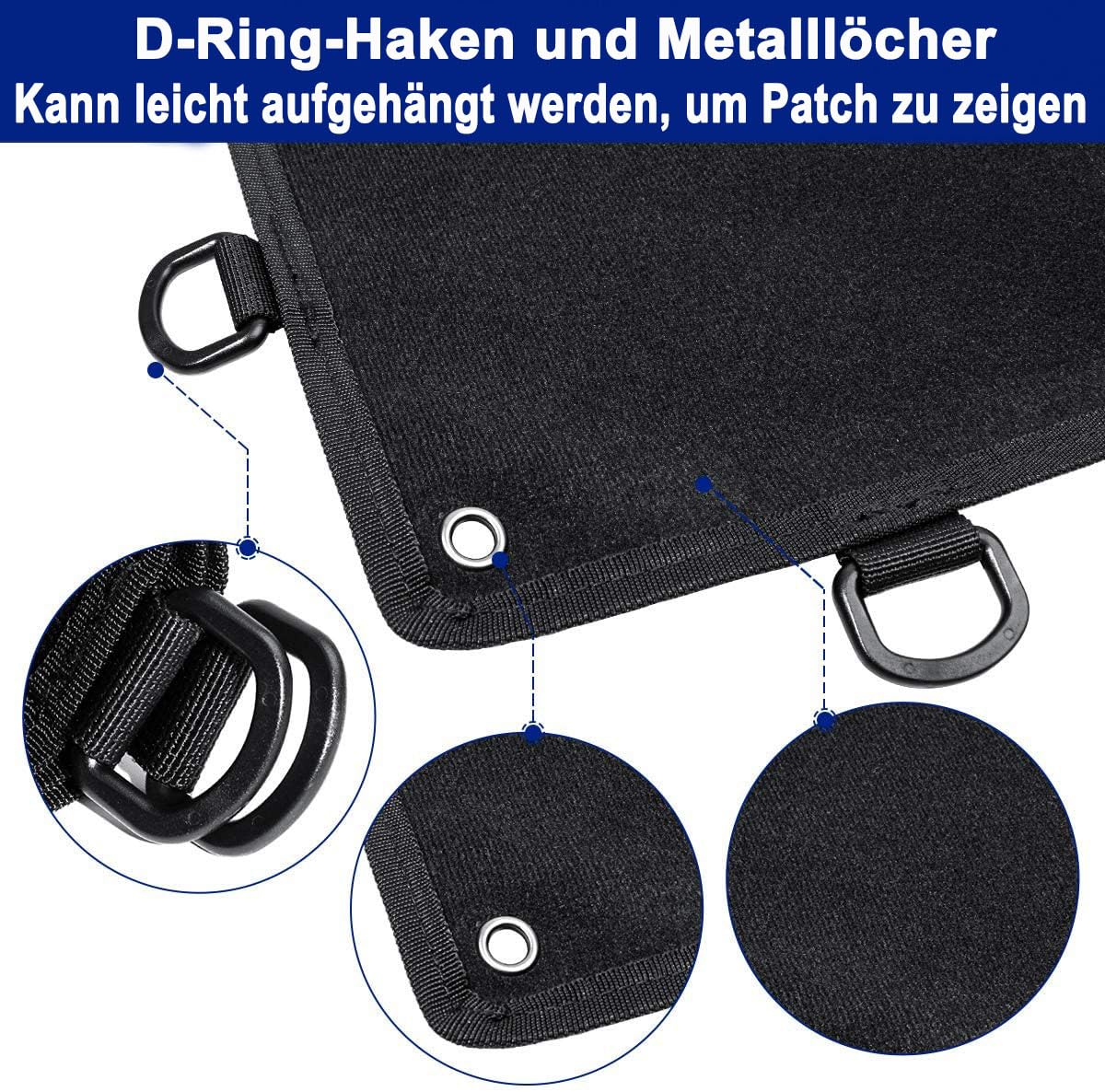 Tableau Velcro Militaire 110x70 Cm - Pliable, Avec œillets - Pour Patchs, écussons Tactiques - Noir