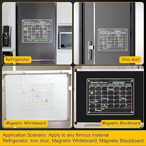 Miniatura 5 de LOVIMAG Calendario magnético acrílico para refrigerador, tablero de planificación magnético de acrílico transparente de borrado en seco de