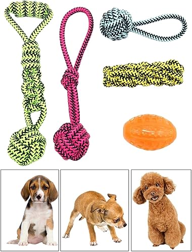 Miniatura 2 de Leefasy 5 juguetes para masticar perros para mascotas, juguetes interactivos de bola de tira y afloja, cuerda para masticar cachorros, cuerdas de