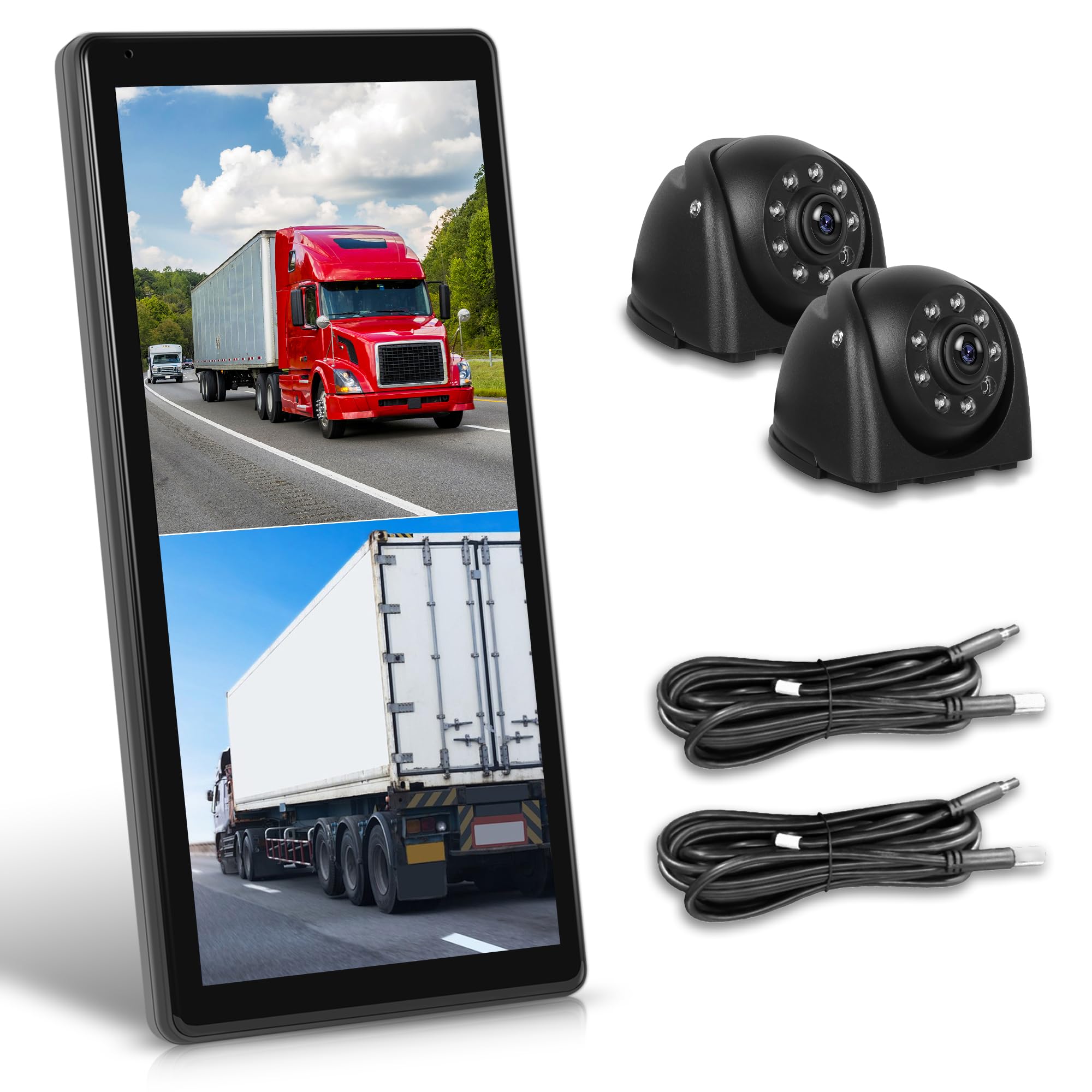 LKW Espejo retrovisor Dashcam con 2 cámaras de marcha atrás, espejo retrovisor de pantalla vertical para camiones y autobuses, 10,36 pulgadas pantalla táctil con sistemas BSD/DVR/grabación en bucle