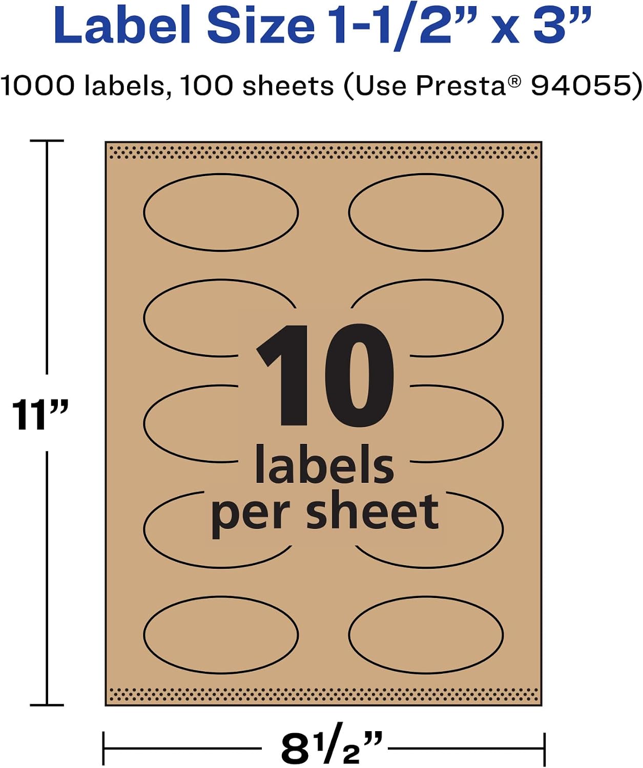 Avery Kraft Brown Oval Labels, Sure Feed Technology, 1.5" x 3", 1,000 Kraft Brown Labels, Print-To-The-Edge, Laser/Inkjet Printable