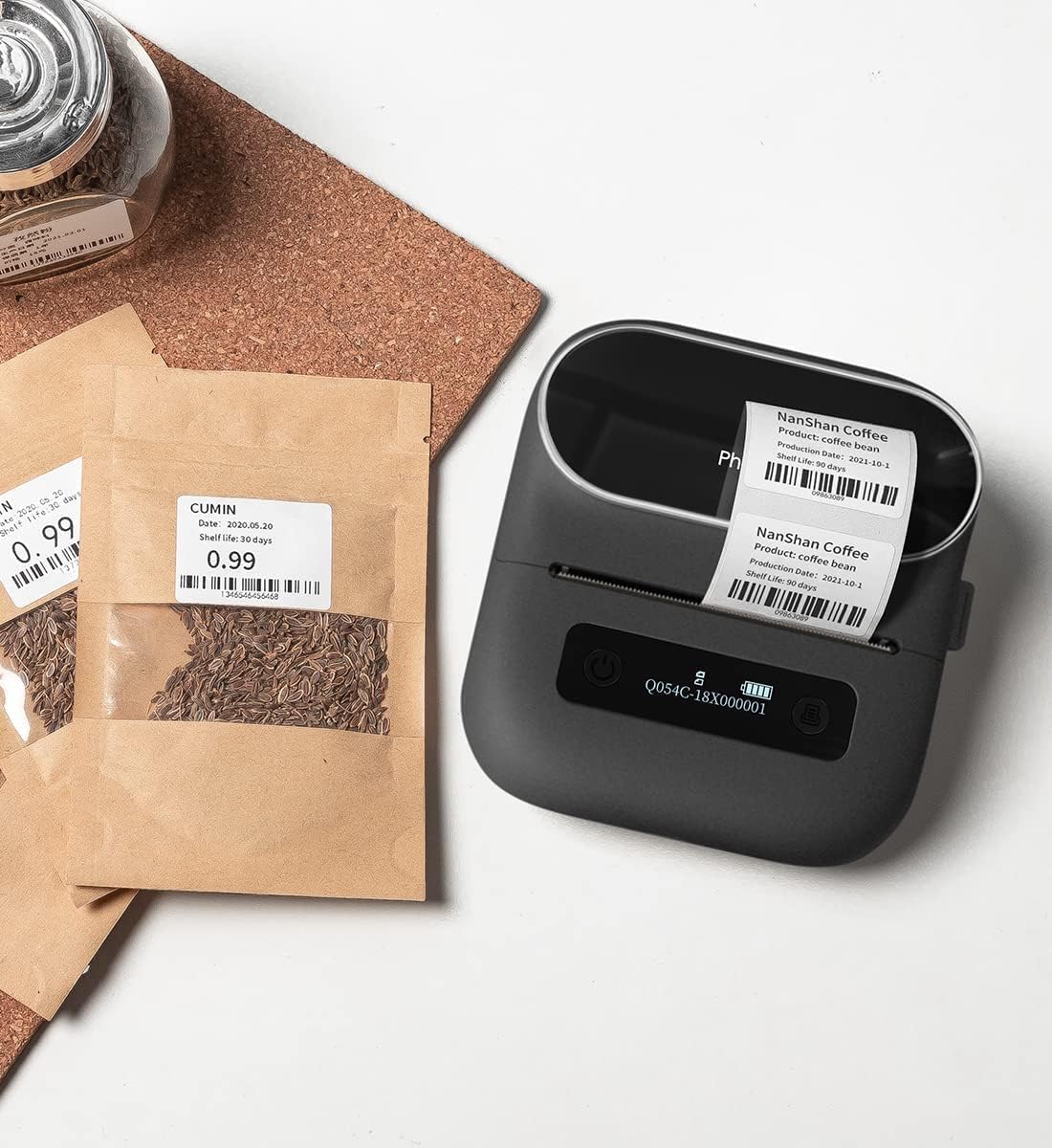 Phomemo Label Printer - M220 Label Maker - Bluetooth Label Sticker Maker Machine for Clothing, Mailing, Barcode. Address, Compatible with Phone and PC, with 1 Roll 2.36'' x 3.14'' Multipurpose Label