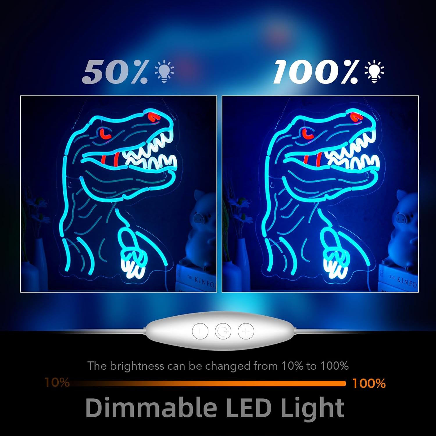Dinosaur Neon Sign T-REX Neon Sign for Wall Decor Dino USB Dimmable Neon Light Sign for Boys Girls Room Gameroom Holiday Birthday Christmas Gift - Image 4