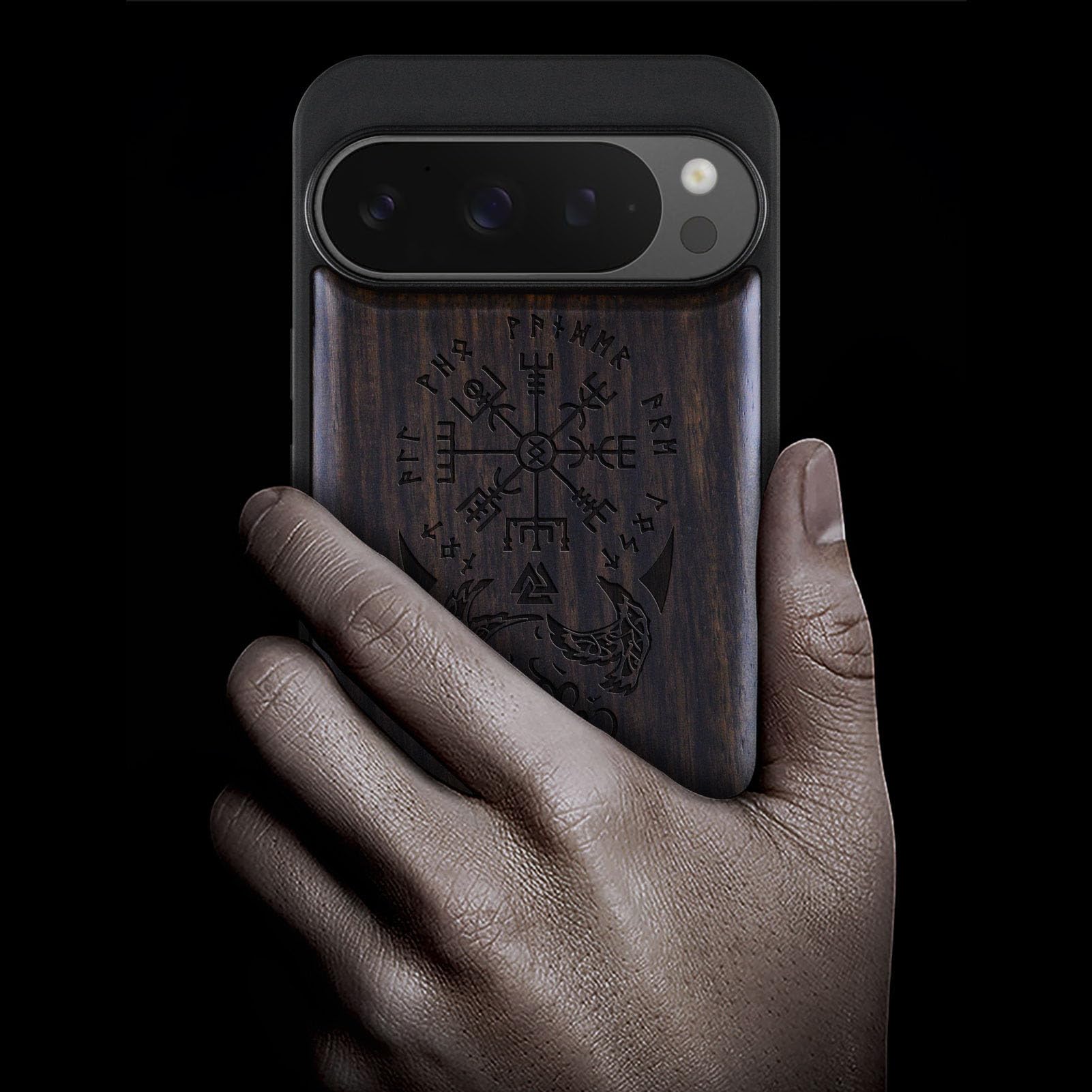 Carveit Magnetic Wooden Case For Google Pixel 9 Pro XL Case, Wood Artisan Engraved & Handmade Shell Inlaid, Compatible With MagSafe Wireless Chargers, Celtic Trinity Knot And Butterfly - Rosy