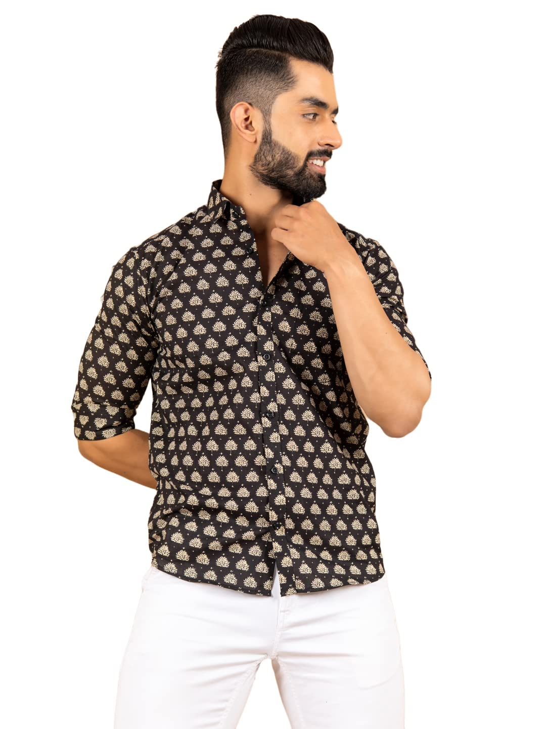 TistabeneBlack Jaipuri Printed Cotton Shirt (MSH-1270)