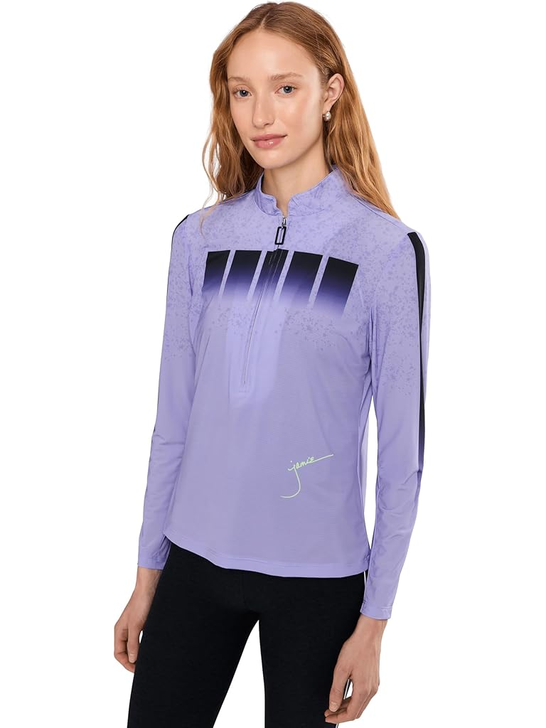 Purple Jamie Sadock Blocks Print Long Sleeve Sunsense 1/4 Zip Top