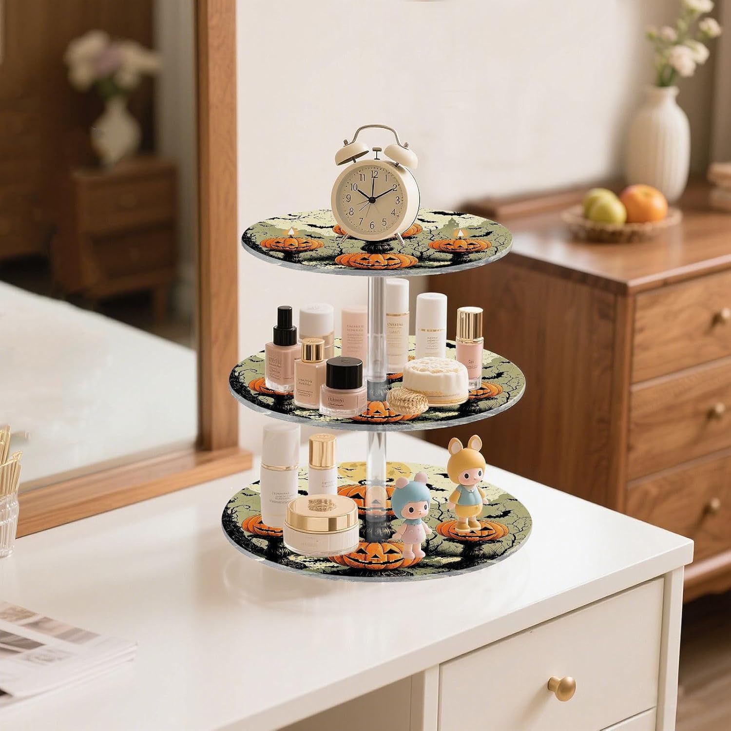 Pumpkin Candle Bats Moon Halloween 3 Tier Acrylic Cupcake Stand, Cupcake Stand for 34 Cupcakes for Weddings, Christmas,Holidays,Parties,Birthday,Printed Cupcake Tower 23301055