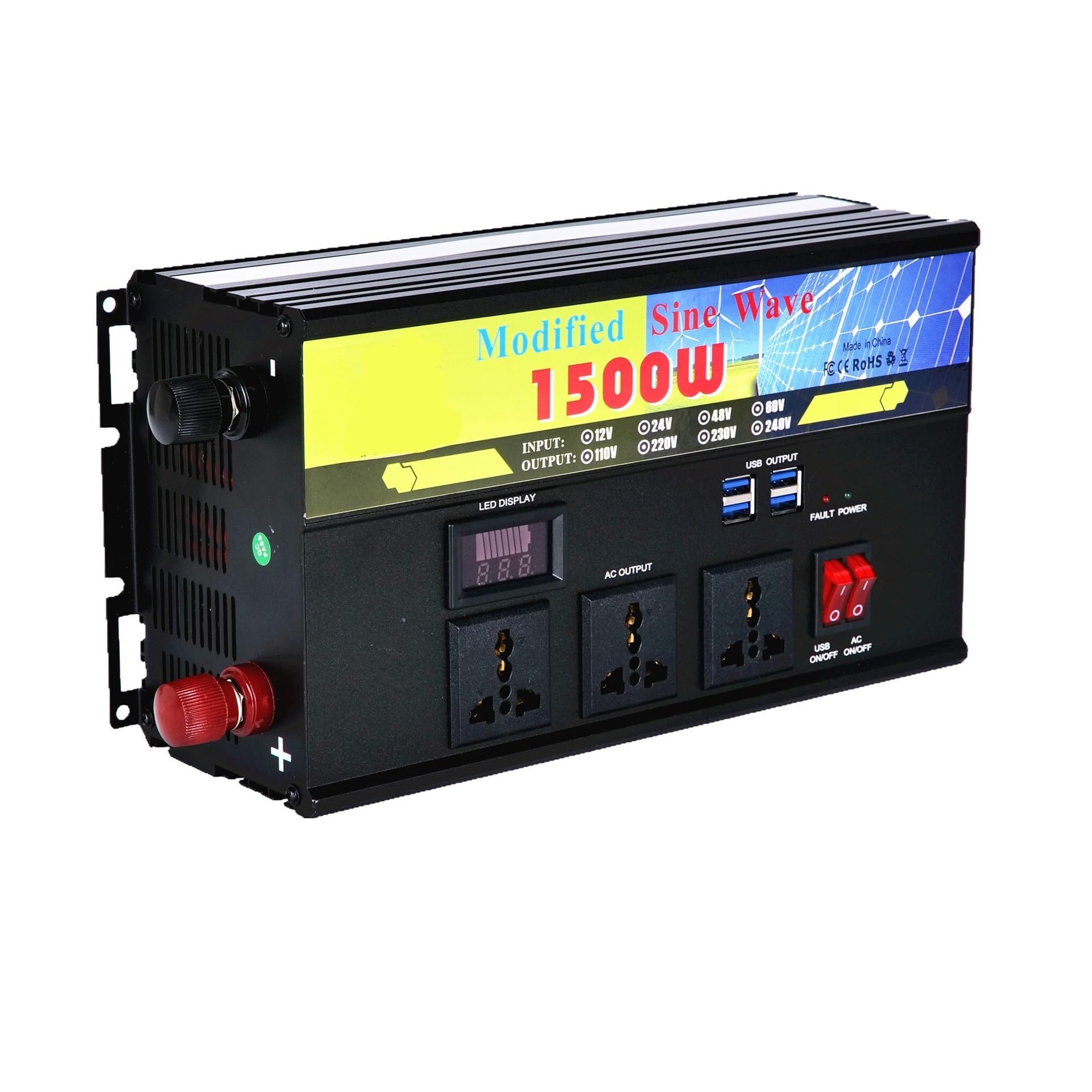 Onduleur à ondes modifiées anti panne électrique convertisseur 24V 220V 3 prises