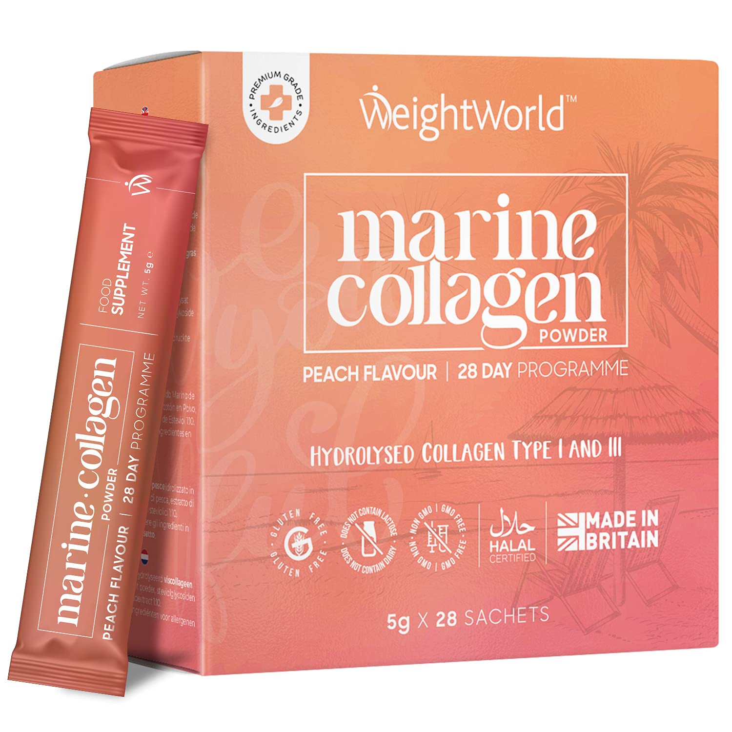 Marine Collagen Powder 2600mg 28 Peach Flavoured Collagen Powder