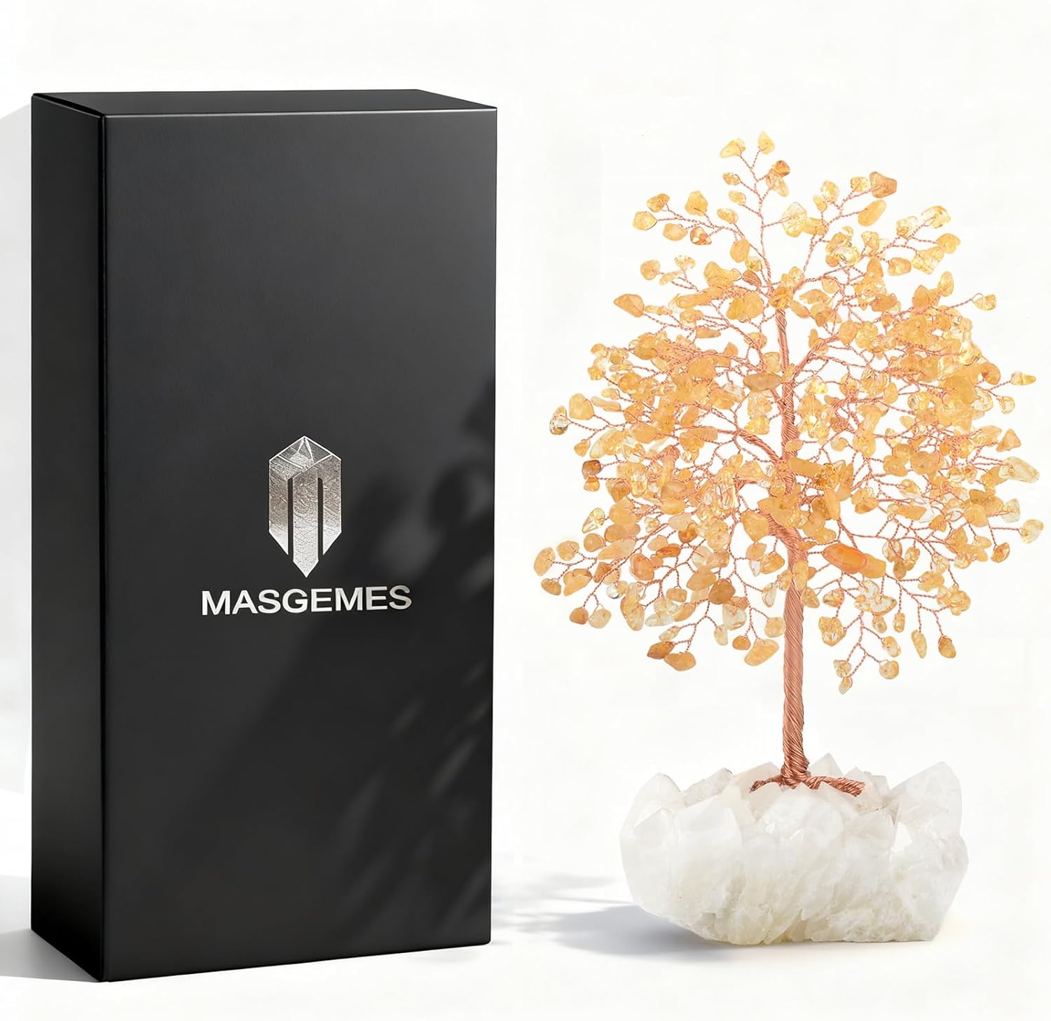 Gemstone Crystal Tree of Life,Natural Citrine with Row Clear Quartz Base,Chakra Healing Crystals Positive Energy Fengshui Decor Bonsai Money Tree,Home Decor Gift Height 8.5-9 Inches - Image 2