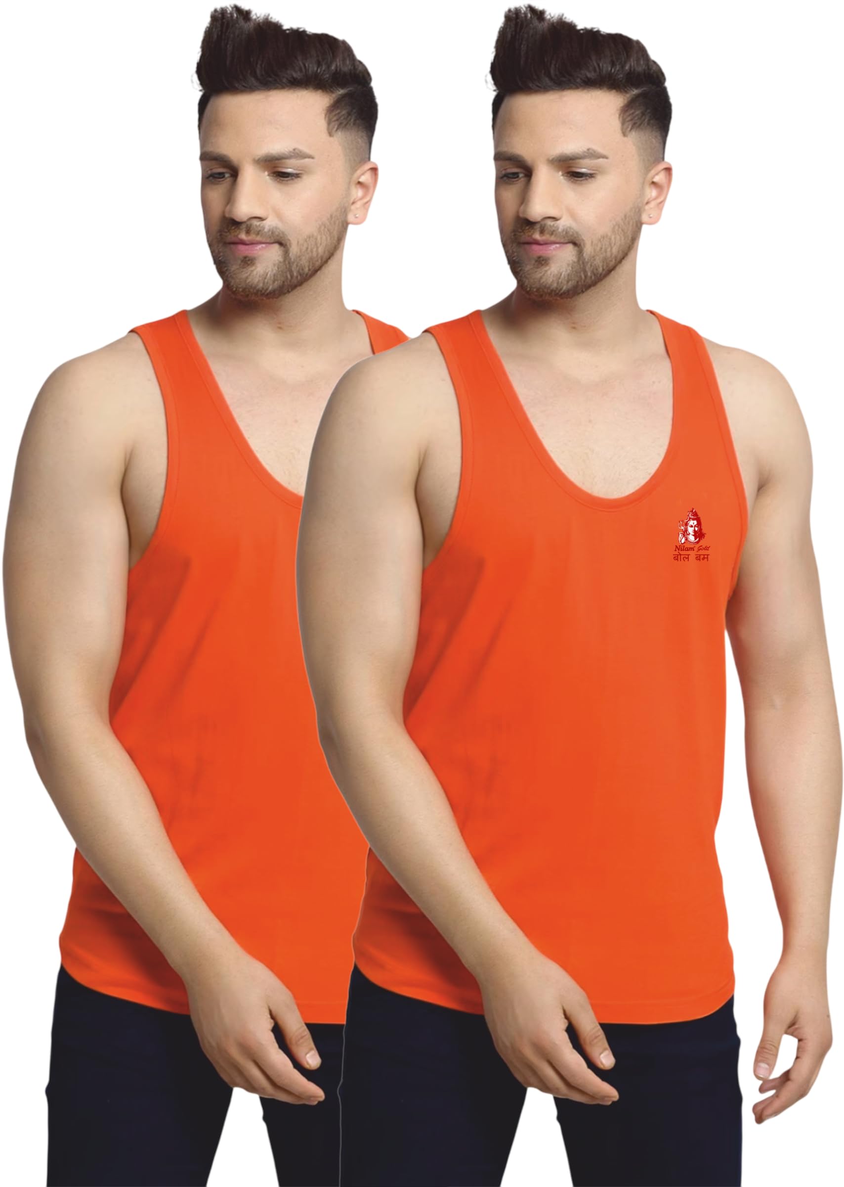 Men's Orange Sleeveless Vest with BOL Bam Print, Pack of 2-picture-56