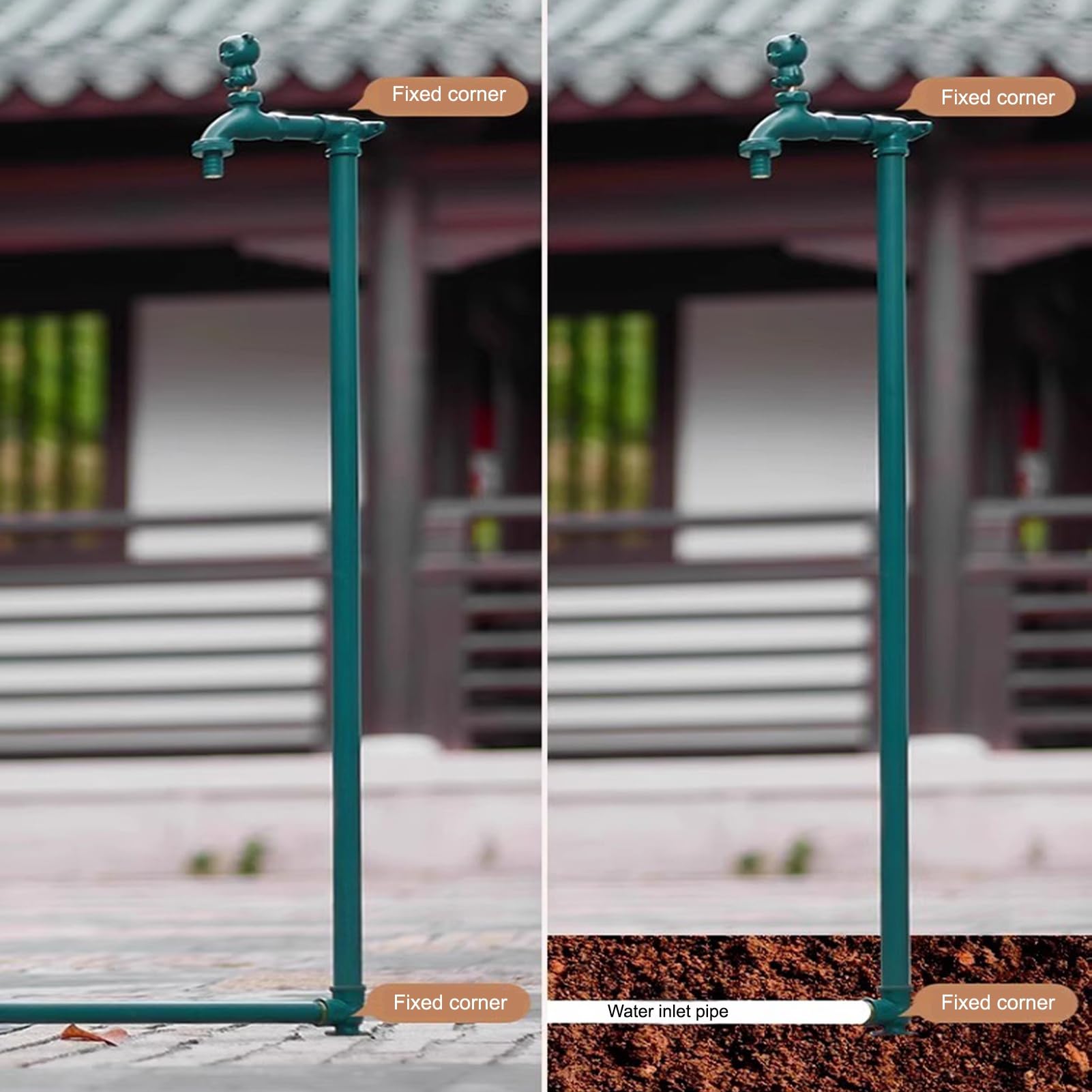 Columna de agua para exteriores, hidrante vertical de jardín de 35.4 pulgadas, dispensador de agua de doble salida con manguera de pistola de pulverización para riego de jardín y cuidado del césped