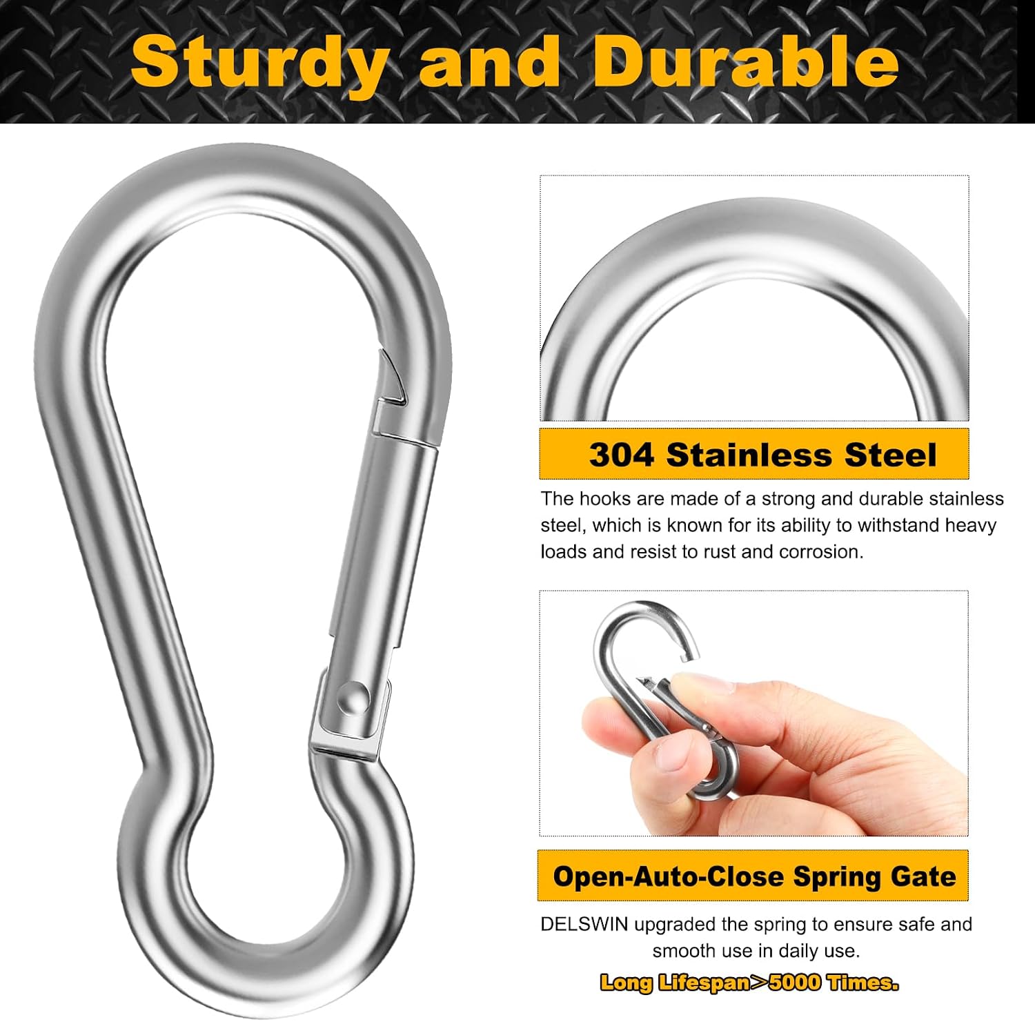 8 Pcs Carabiner Clip Steel Snap Hook - Heavy Duty Quick Link Keychain, Metal Snap Hook for Dog Leash, Outdoor Camping, Swing, Hammock, Hiking(M6,60mm, can Hold 300lbs) image 2