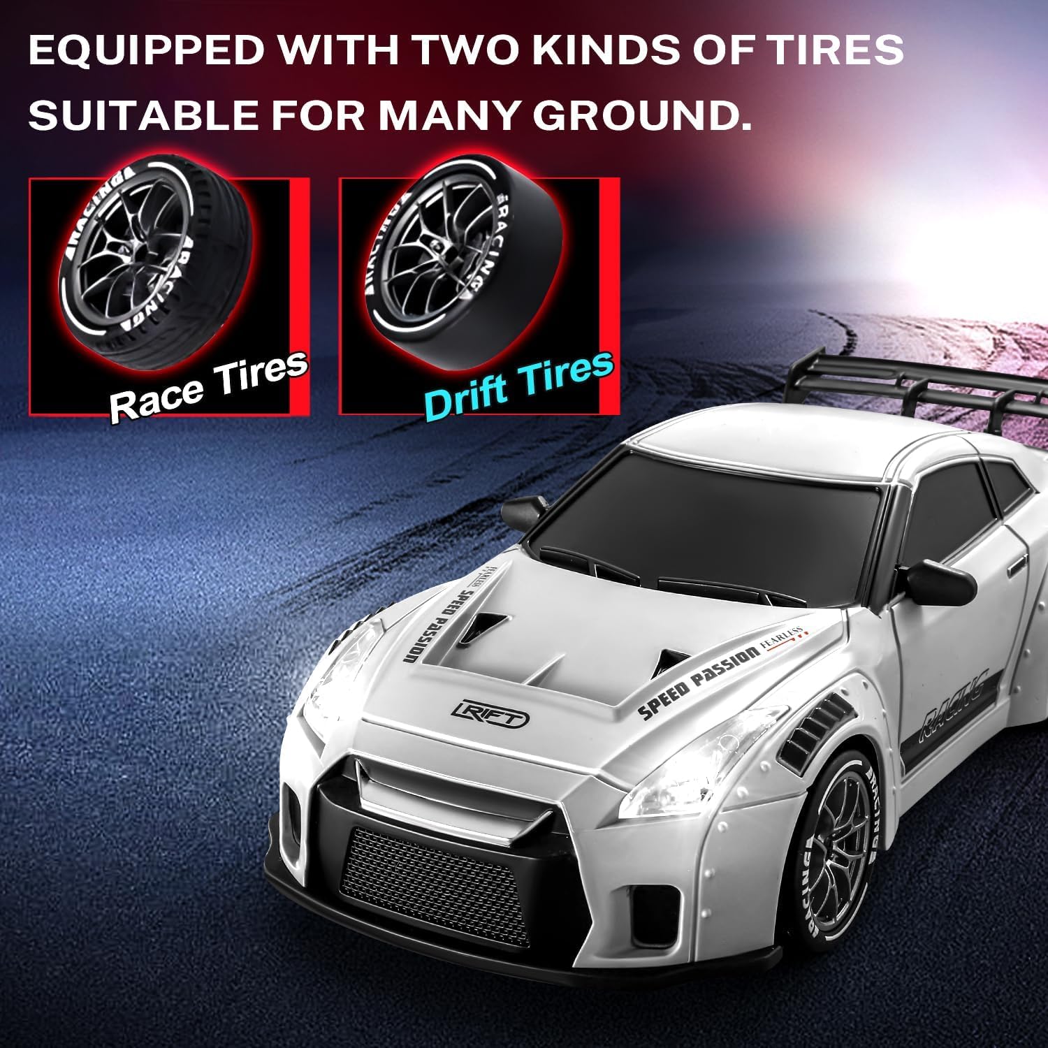 Jack Royal Tokyo Drift Remote Control 1:20 Scale Drift Car | 20Kmph, 2.4Ghz | 4 Wheel Drive Boost Mode with Type -C Charging 2 in 1 App + Remote Re-cahrgeable Drifting Car with LED Head Light — Amazon image 6