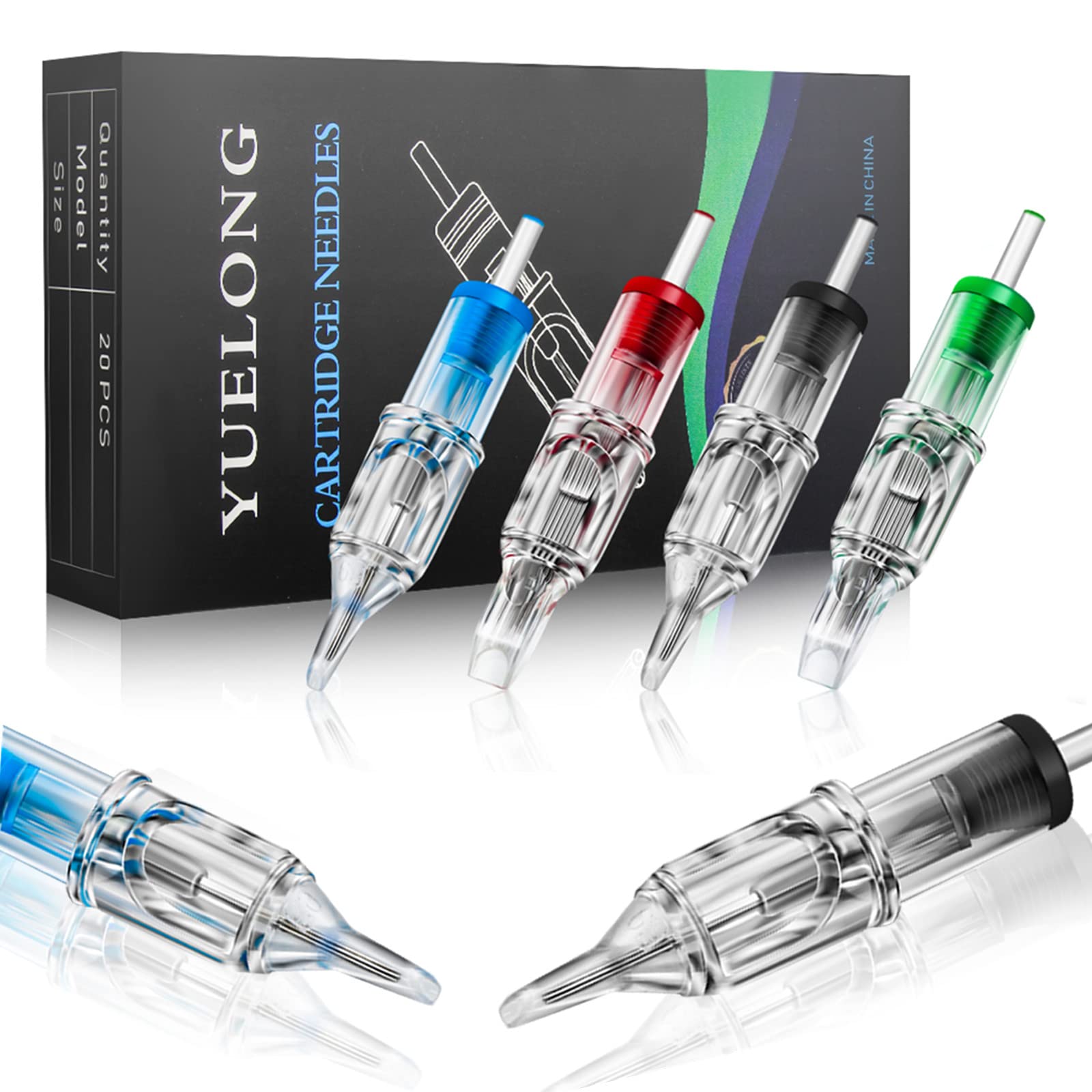 Yuelong 100pcs Mixed Cartridge Needles Disposable Needles Cartridges with Membrane Round Liner Shade