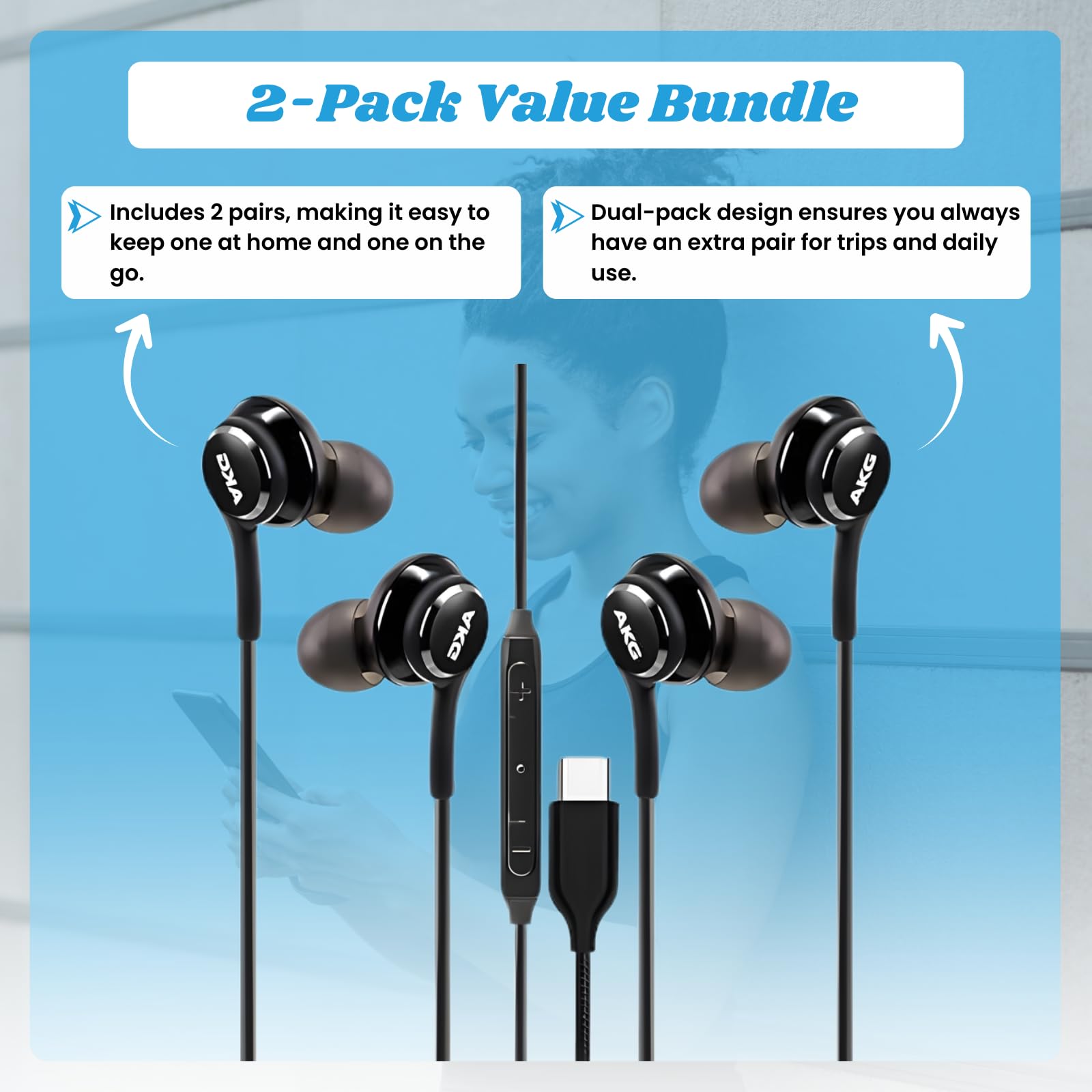 2 confezioni di cuffie USB C compatibili con Galaxy S23 Ultra S22 S21 FE S20 Z Flip 3 Fold 4 A53 A54 USB C auricolari con microfono in-ear, auricolari cablati USB tipo C auricolari