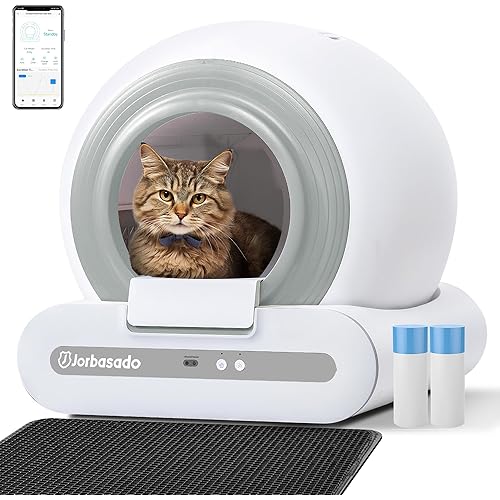J JORBASADO Self Cleaning Litter Box 65L+9L Automatic Cat Litter Box Self Cleaning with APP Control for Multiple Cats Families Safety Protection