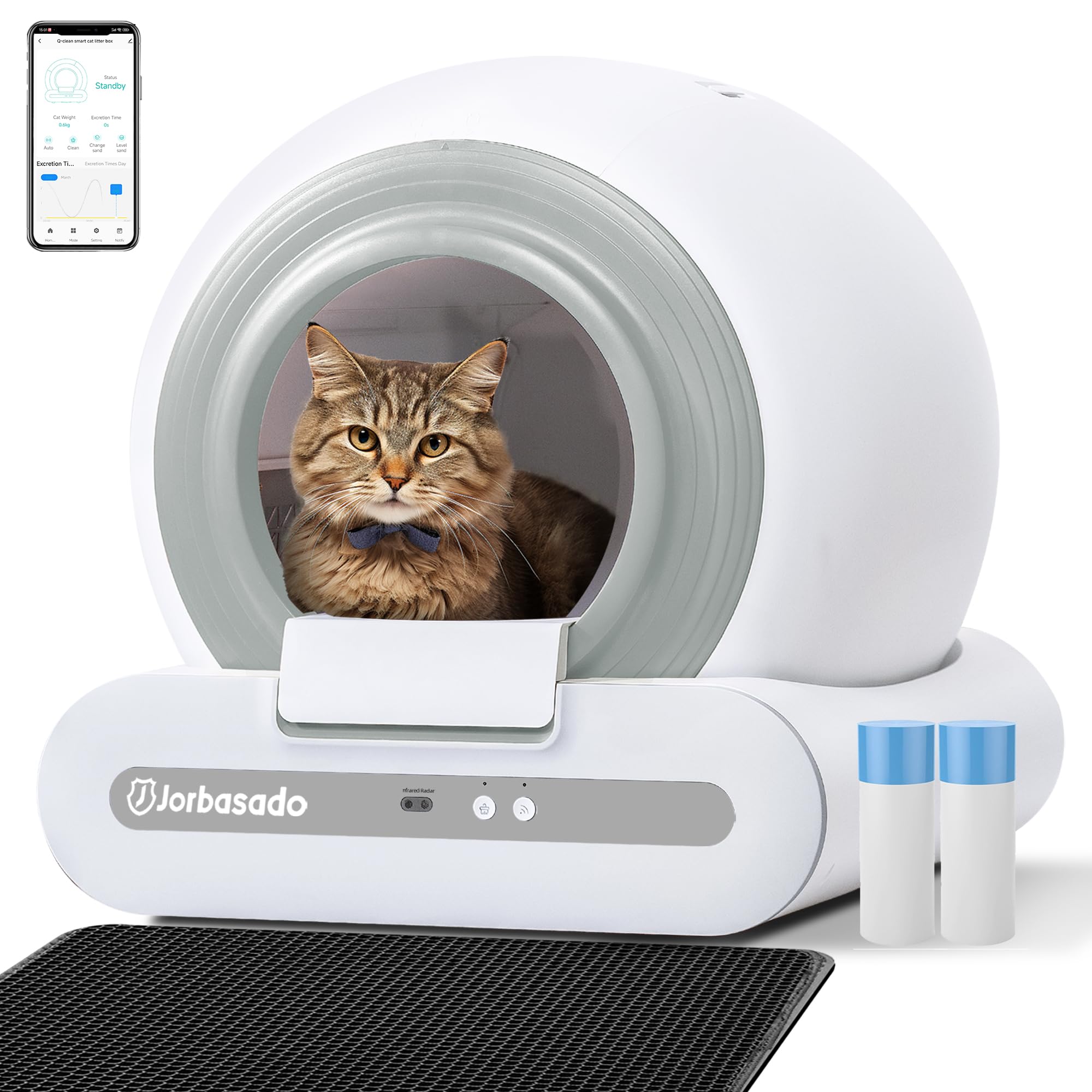 J JORBASADO Self Cleaning Litter Box 65L+9L Automatic Cat Litter Box Self Cleaning with APP Control for Multiple Cats Families Safety Protection