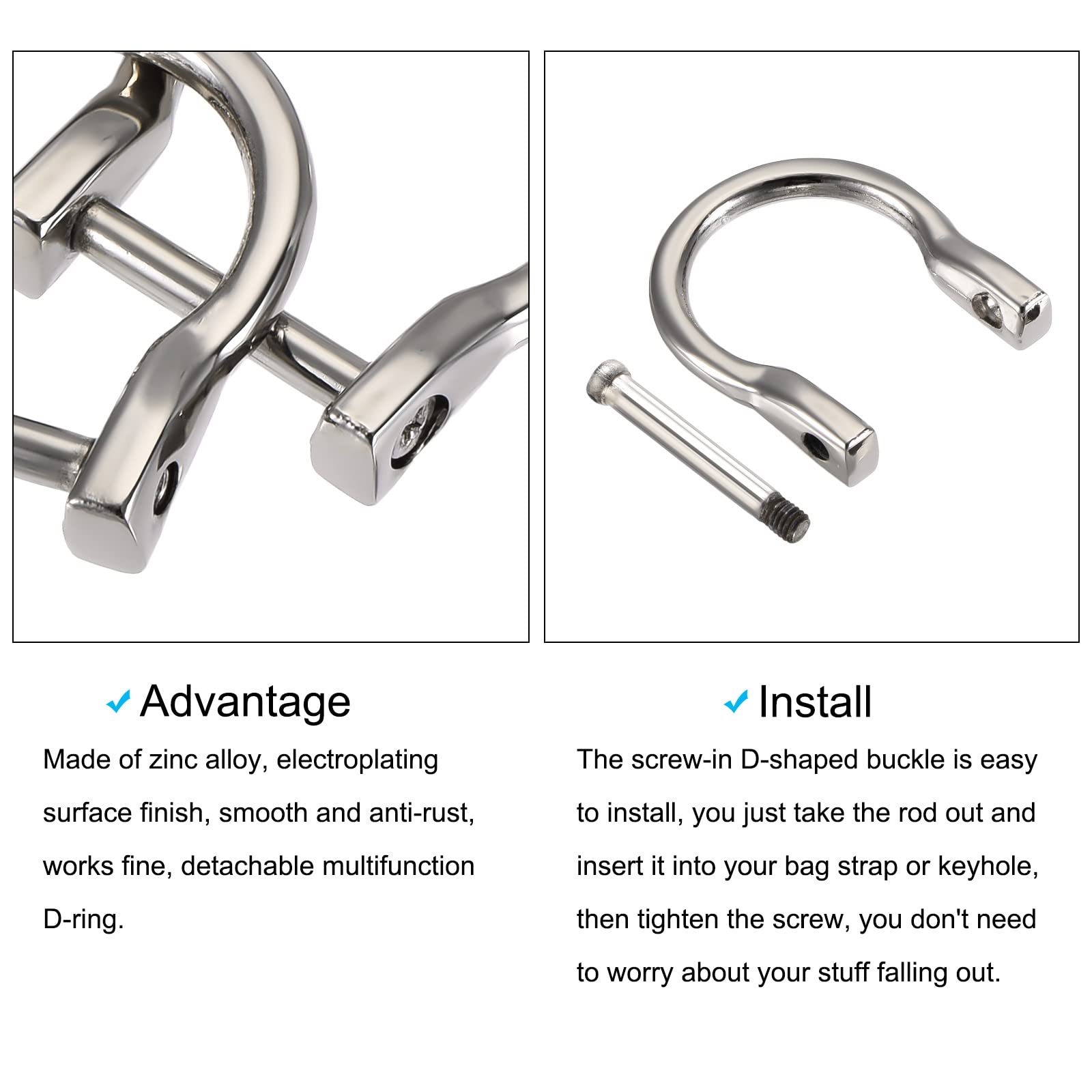 METALLIXITY Horseshoe D-Rings (23mm) 2pcs, Screw-in U-shaped Buckles Shackle - for Car Keys Keychain Bags Leather Crafts Silver Tone - Image 4
