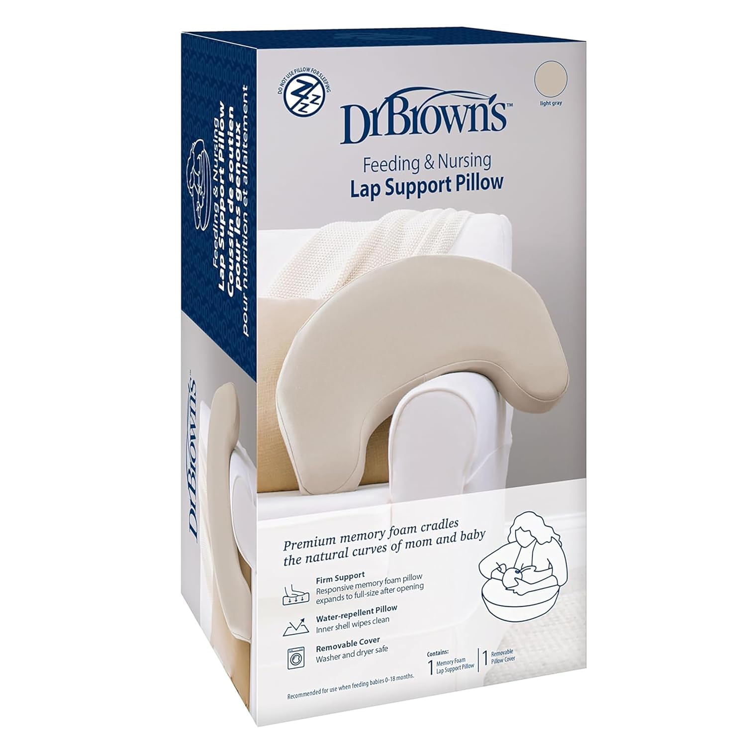 Dr. Brown's Feeding Support Pillow with Cover, Light Gray & Breastfeeding Nipple Shields, 20mm & Disposable Breast Pads - 60pk