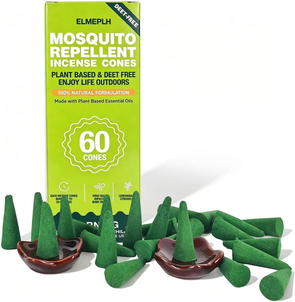 Mosquito Repellent Cones 60 Pcs - Outdoor Citronella Incense Cones