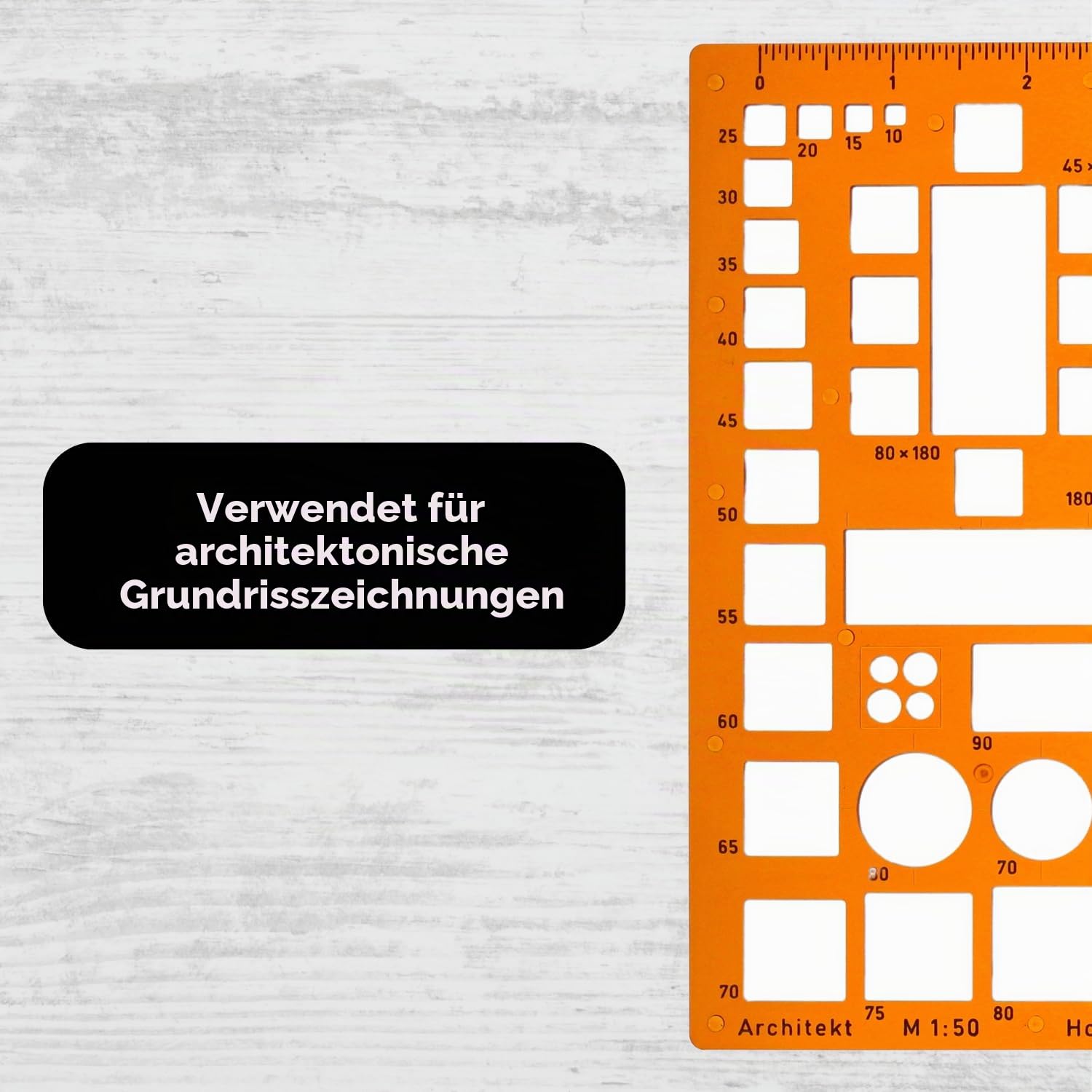 Architektur Schablone 1:50 - Architekten Schablone - Möbel Zeichenschablone Innenarchitektur - Technische Zeichenschablone - Architektur Schablonen für Technisches Zeichnen - 1:50 Maßstab