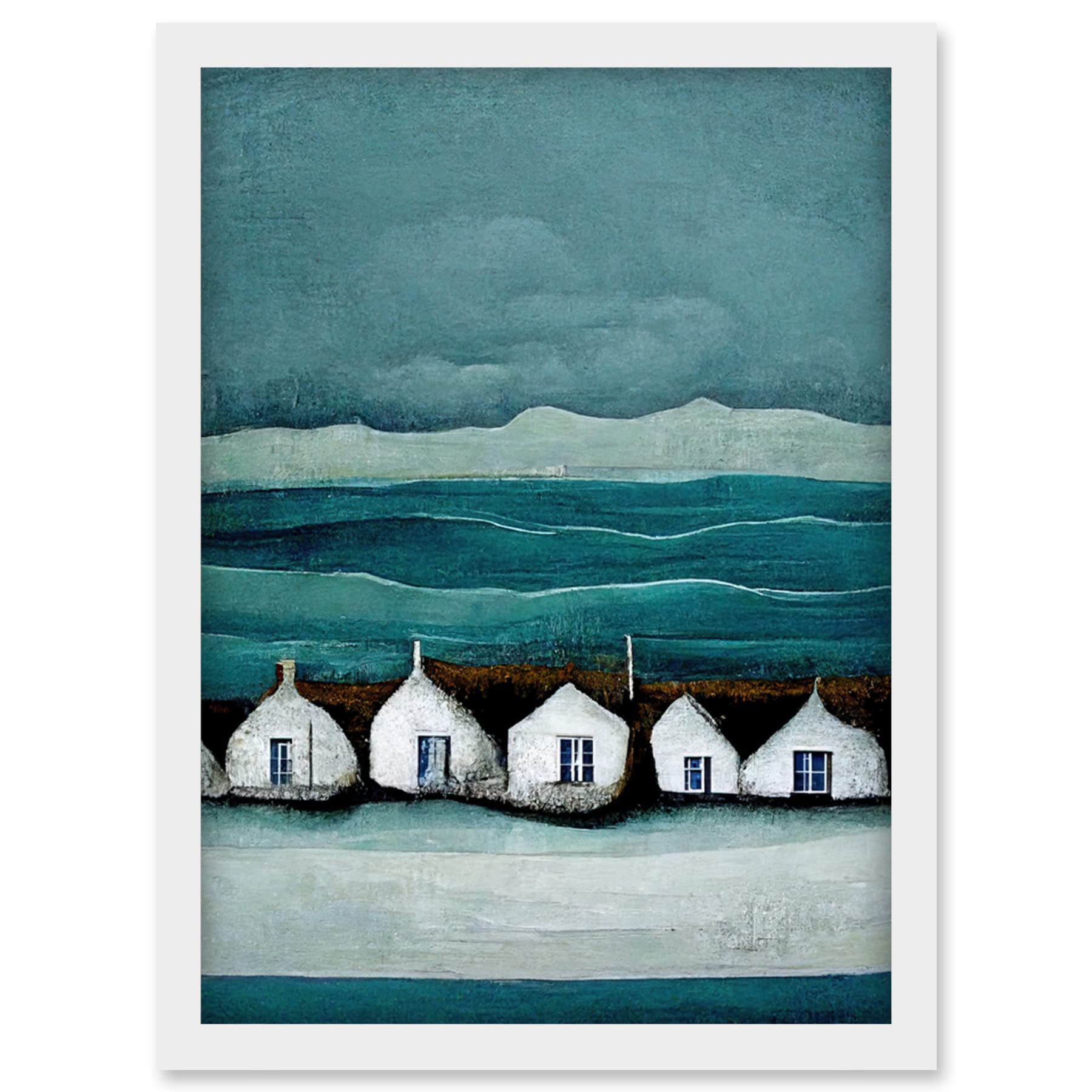 Row Of White Fisherman Cottages Isle Of Jura Artwork Framed Wall Art Print A4
