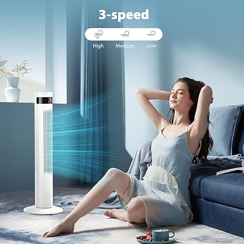 Miniatura 12 de Antarctic Star Ventilador de torre portátil eléctrico oscilante, ventilador silencioso de refrigeración con control remoto sin aspas. Ventiladores