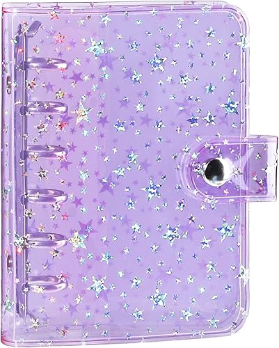 Miniatura 9 de NEWEST Funda A7 de PVC con anillas redondas, tamaño de bolsillo, 6 agujeros, con cierre de botón a presión, carpetas rellenables de hojas sueltas,