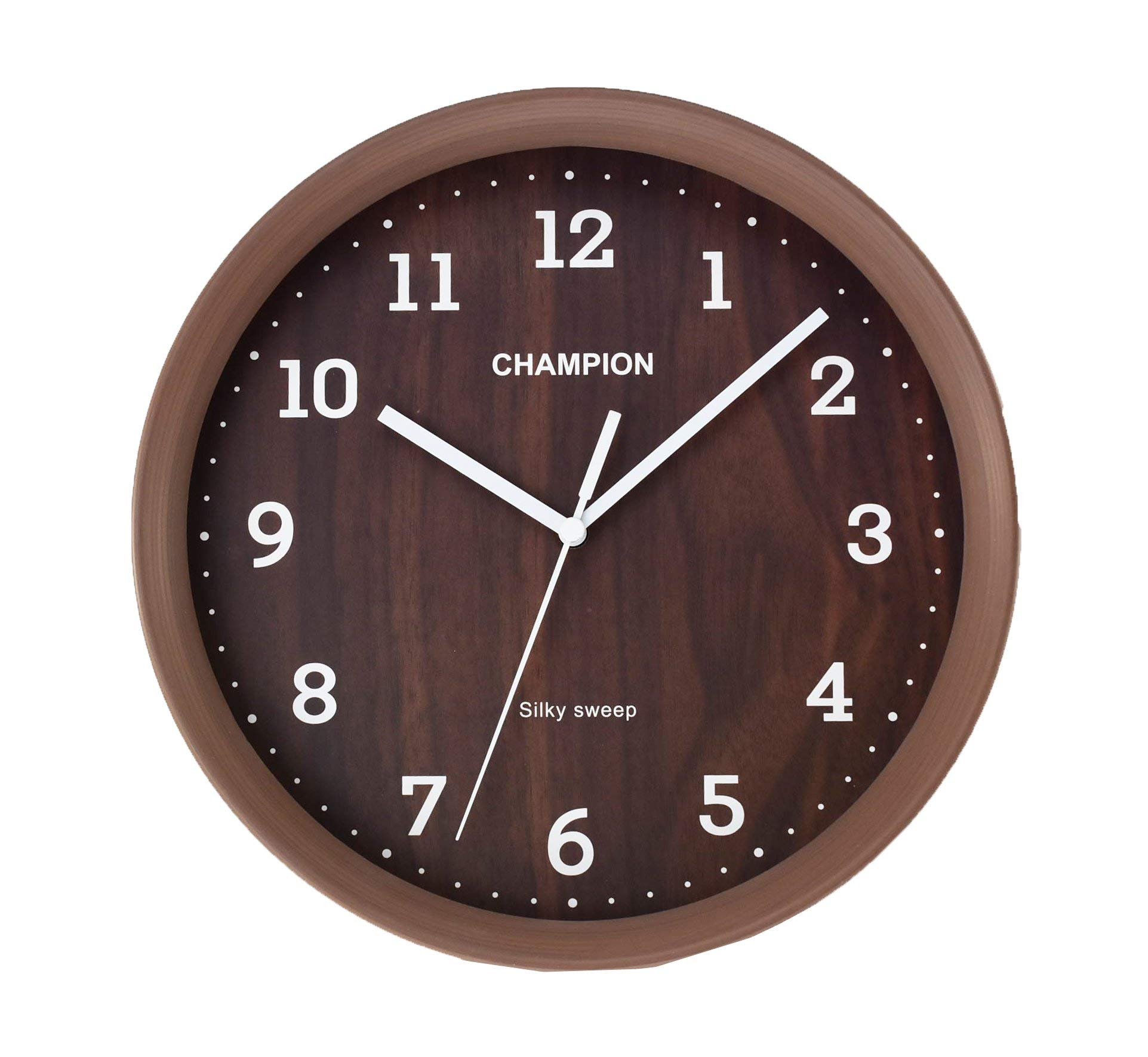 Champion Compact Sweeping Seconds Hand Wood Effect Quartz Wall Clock (Dark)