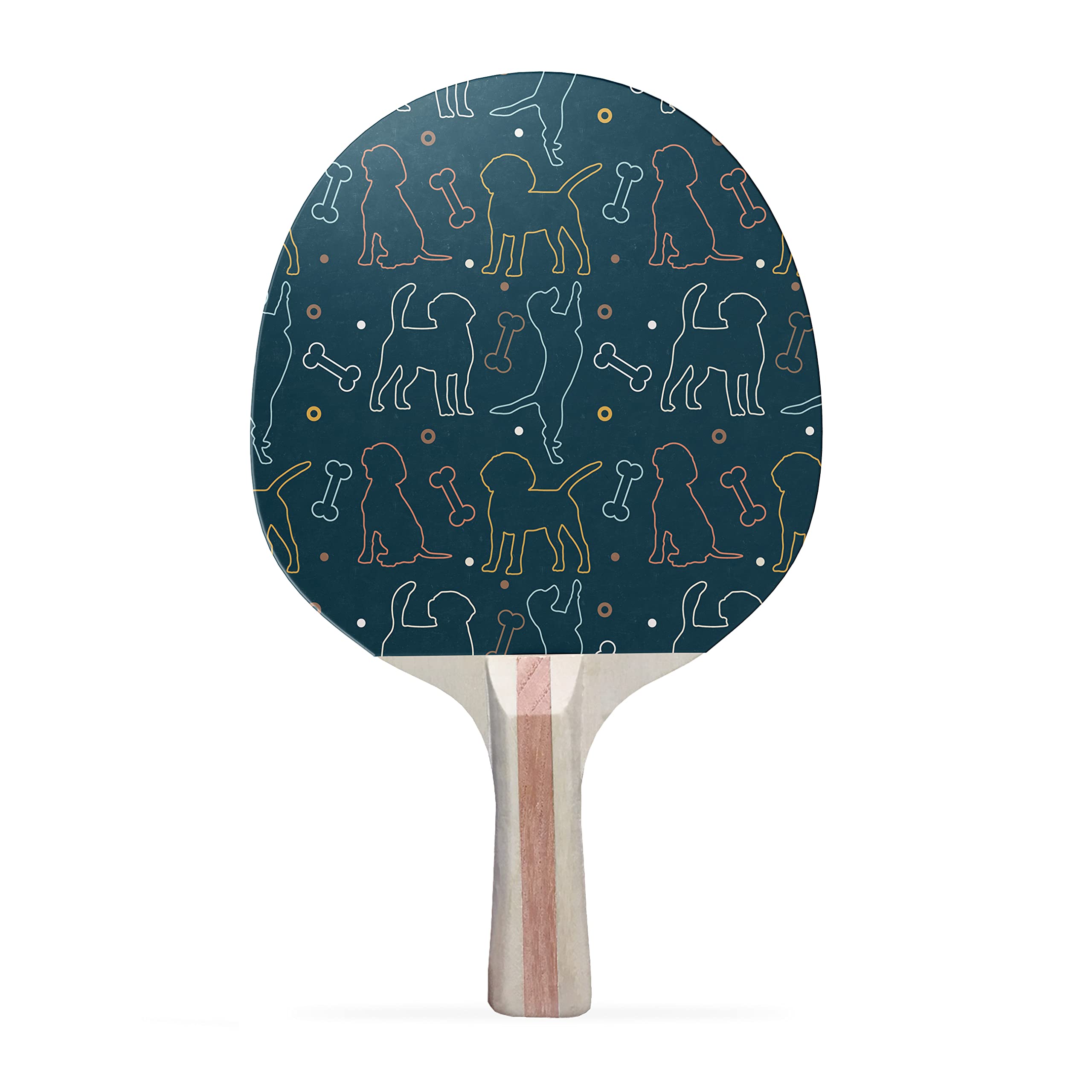 TigerTail Sports Dogs Outline Colorful Design Ping Pong Paddle, Premium 5 Ply Table Tennis Racket (Red on Back)