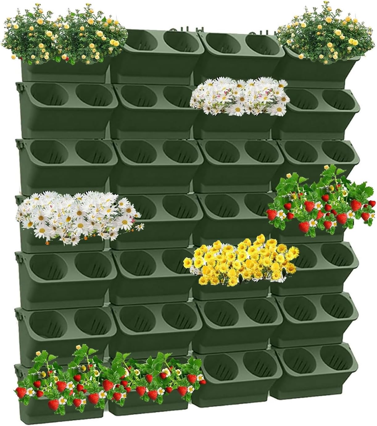 Vertical Wall Planter, Stacking Planters for Outdoor Plants, Garden Self Watering Wall-Mounted Planter Indoor Outdoor Decor, for Plant Vegetable Fruit Herb Hanging Pocket Holder(Dark Green)