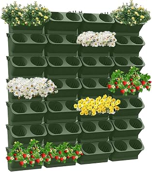 Vertical Wall Planter, Stacking Planters for Outdoor Plants, Garden Self Watering Wall-Mounted Planter Indoor Outdoor Decor, for Plant Vegetable Fruit Herb Hanging Pocket HolderDark Green