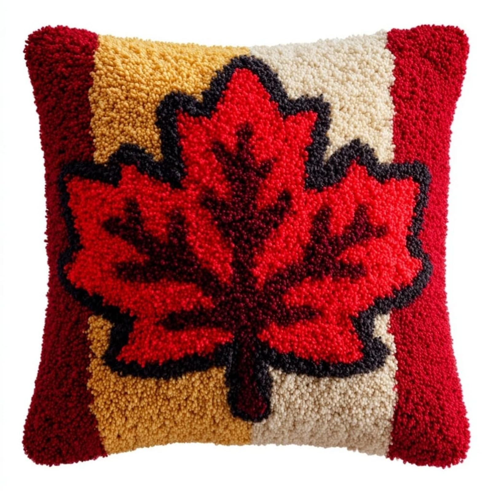 Henypt 43x43cm Latch Hook Pillow Kit,Maple Leaves Pre-Printed Canvas Cushion Cover Craft,Easy Latch Hook Embroidery Kit for All Skill Levels