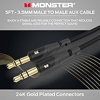 Vista 3 de Monster Gen1 Essentials Mini a Mini Cable de Audio Interconexión 3,5 mm Macho a Macho, Cable Auxiliar de 5 Pies con Funda de Duraflex, Conectores