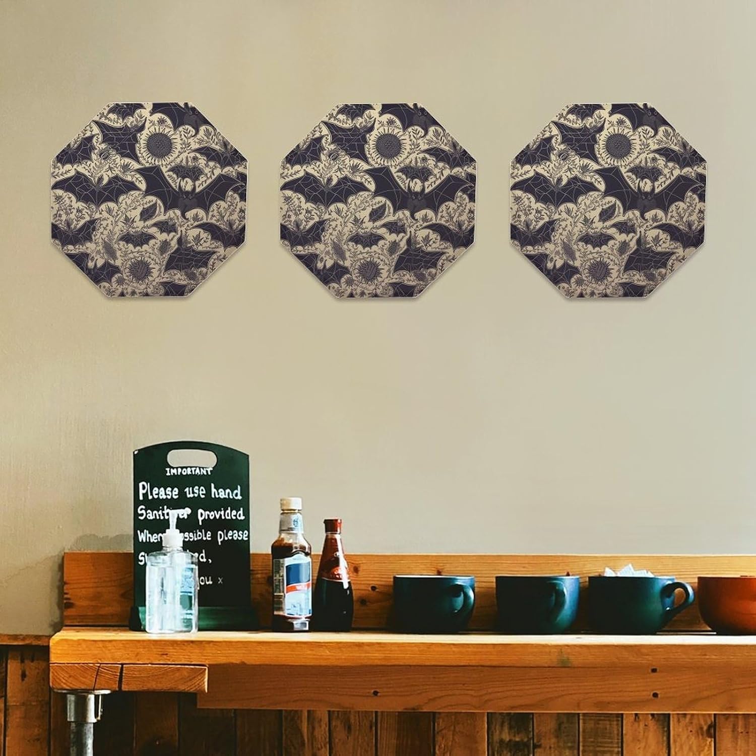 Ctagon Metal Sign for Home, Modern Display Plate for Kitchen, Bat Pattern Plates Accent Hanging Wall Decorations 3PCS for Living Room, Bedroom, Hallway, Hotel
