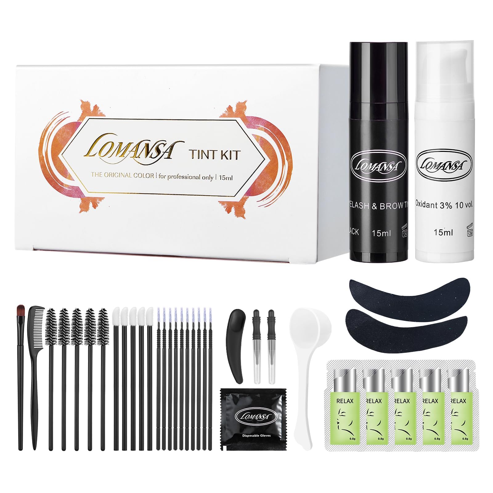 Eyelash Color Kit, Lomansa Black Lash Color Kit Keratin Voluminous Coloring Natural Effects 15ml with Complete Tools for Salon