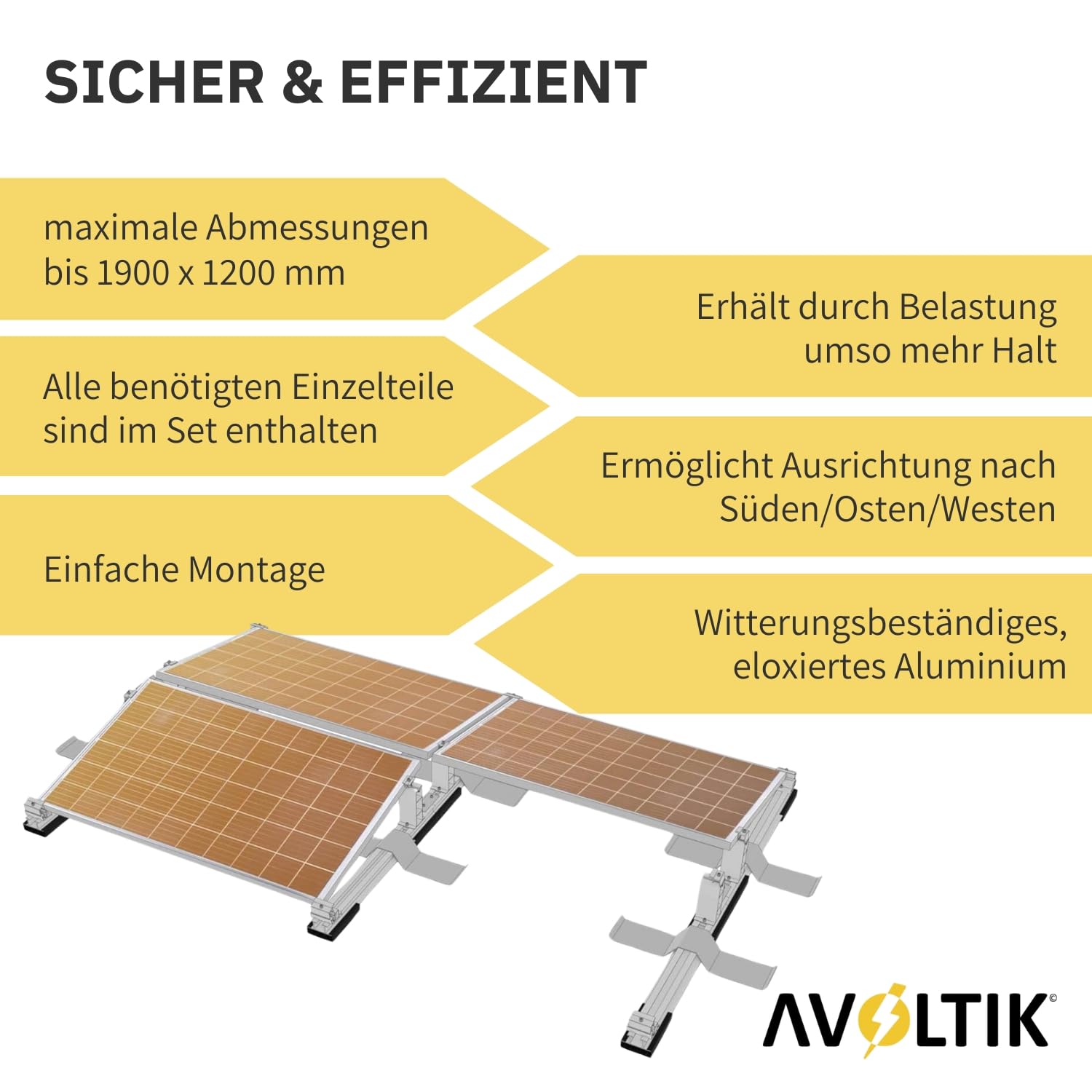 Avoltik 4x Flachdachhalterung für Solarmodule ohne Bohren I PV Halterung Flachdach oder Boden I Solarmodul Halterung Flachdach I einfache Montage, flexible Ausrichtung, robust & langlebig 0% MwSt