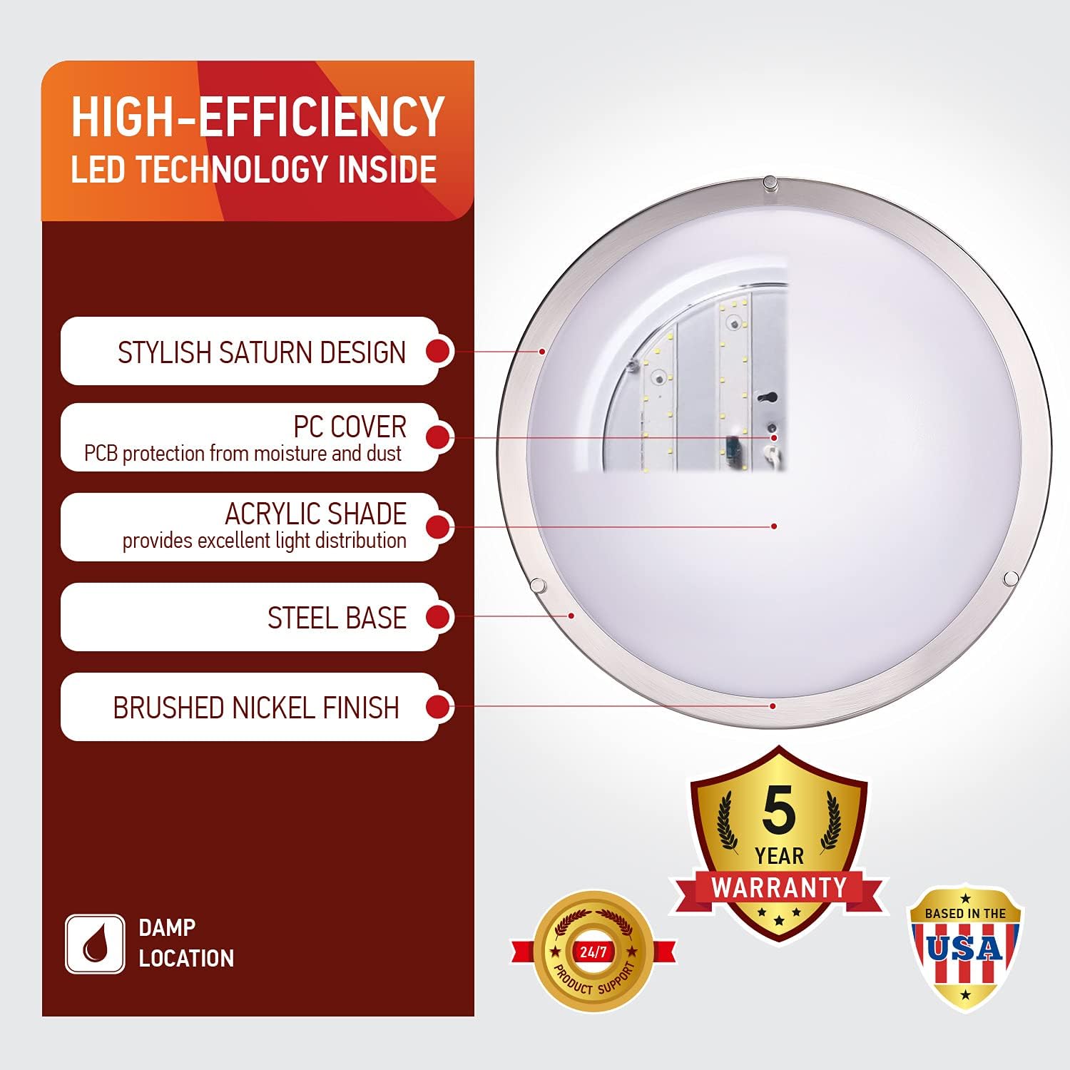 OSTWIN 18 Inch LED Flush Mount Ceiling Light, 28W (225W Equivalent), 1960 Lm, Dimmable Close to Ceiling Light Fixture for Kitchen Hallway Laundry, Brushed Nickel, 4000K, Energy Star, ETL