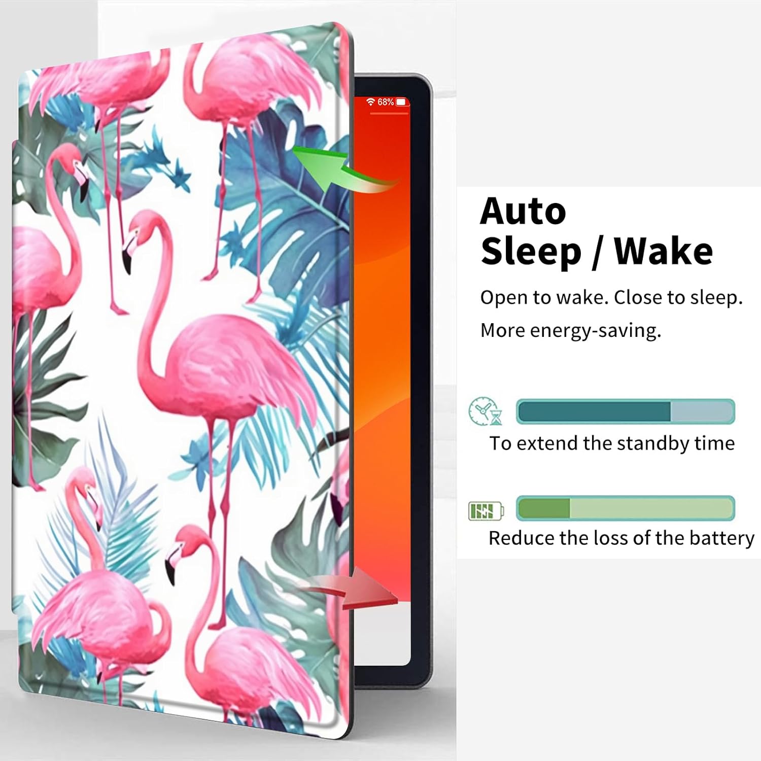 Case for iPad Pro 12.9 Inch 6th/5th/4th Gen (2022/2021/2020),360 Degree Rotating Protective Stand Cover with Auto Wake/Sleep,Tropical Flamingo