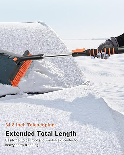 Miniatura 4 de SEAAES - Rascador de hielo con cepillo para nieve para parabrisas de automóvil, cepillo para nieve extensible con empuñadura de espuma para ventanas