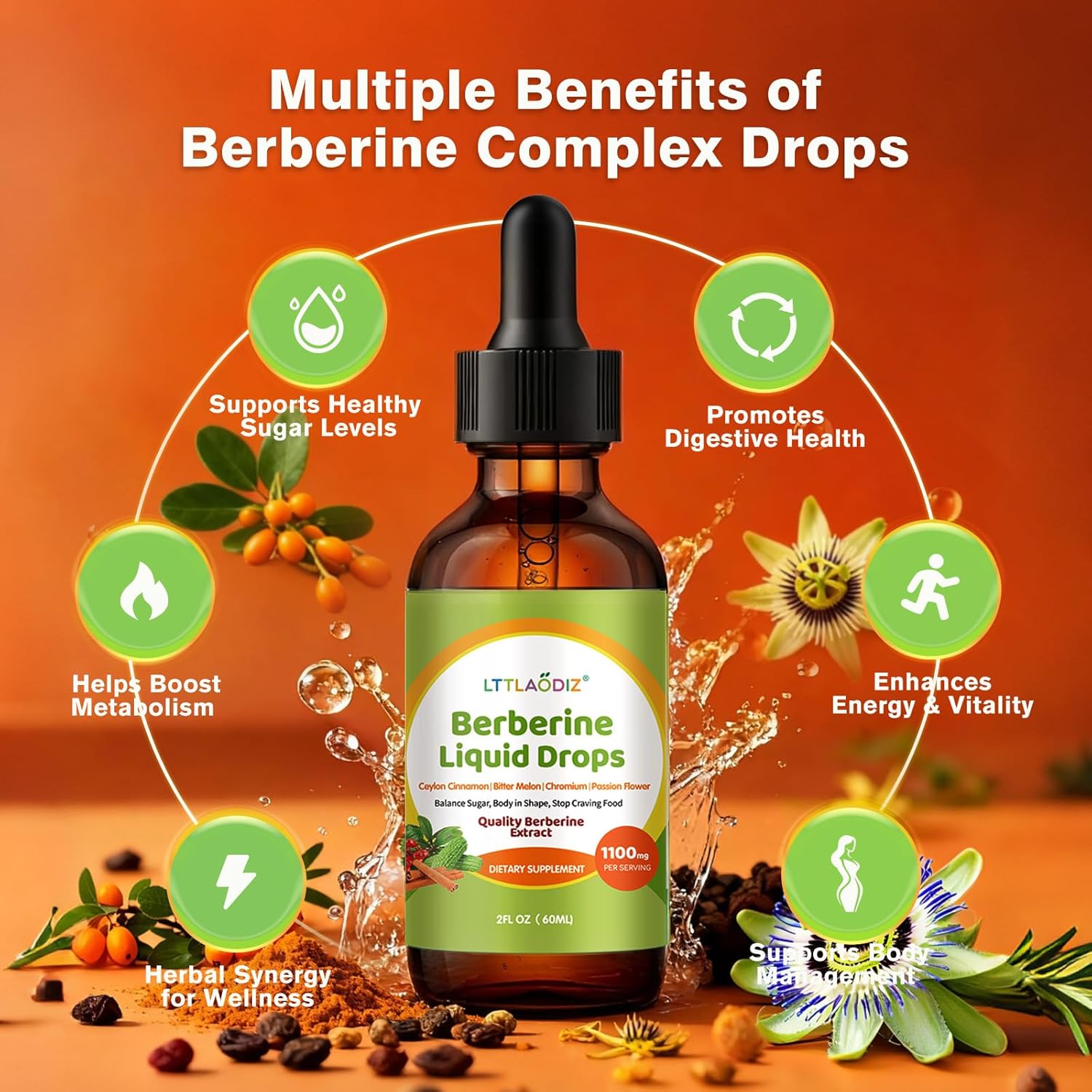Liquid Berberine Drops with Ceylon Cinnamon & Chromium Picolinate – Blood Sugar Support Complex – Berberine Liquid Supplement, 300mg per Serving, 2 fl oz - Image 4