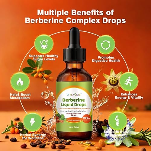 Miniatura 4 de Gotas de berberina con canela de Ceilán - Suplemento líquido a base de hierbas con melón amargo, pasiflor, gimnasia, cromo y resveratrol - Mezcla de